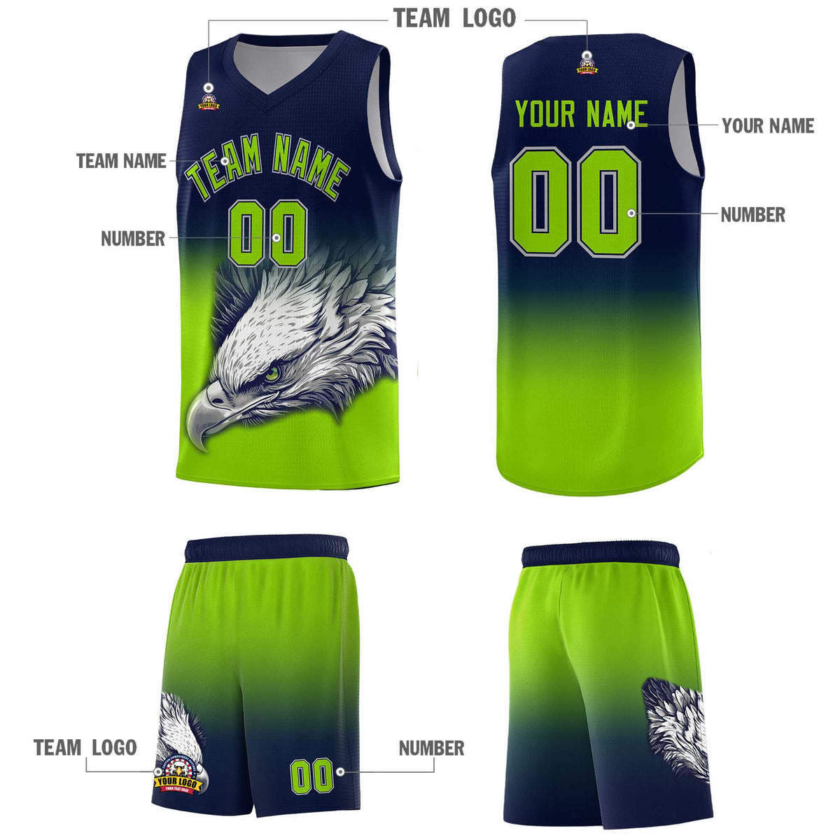 Custom Navy Red Basketball Kits with Eagle Pattern