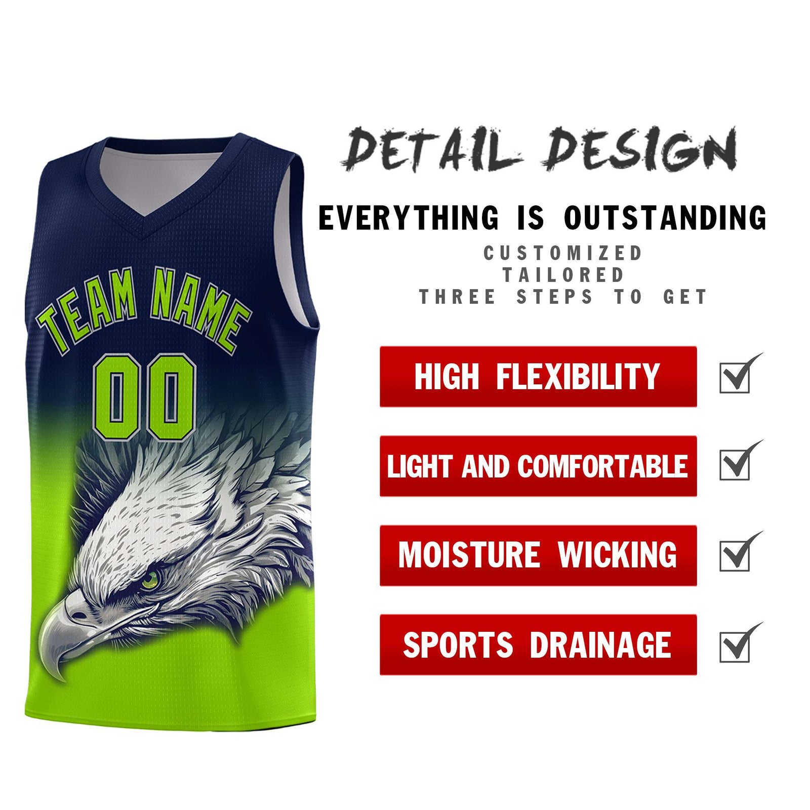 Custom Navy Red Basketball Kits with Eagle Pattern