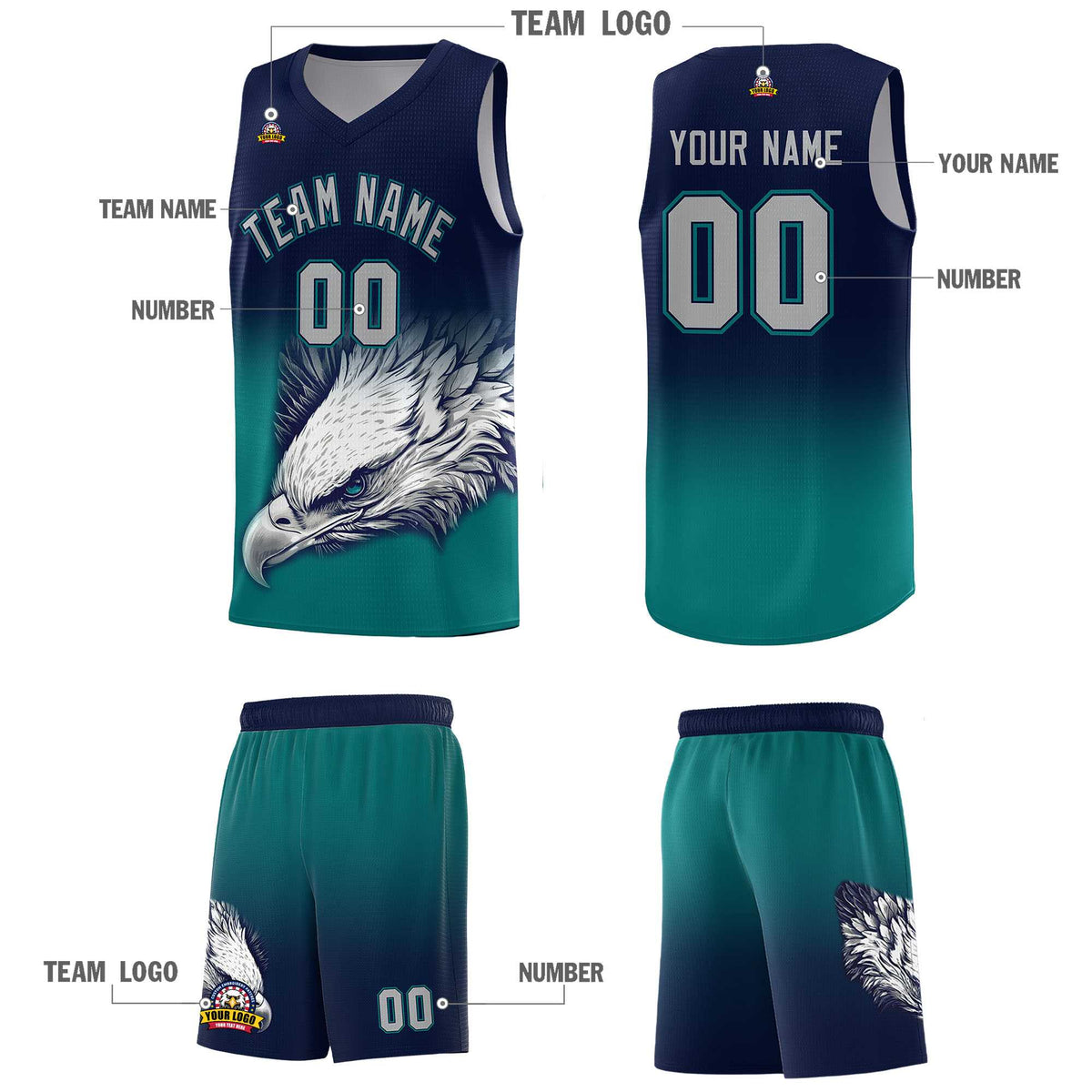 Custom Red Gray Basketball Kits with Eagle Pattern
