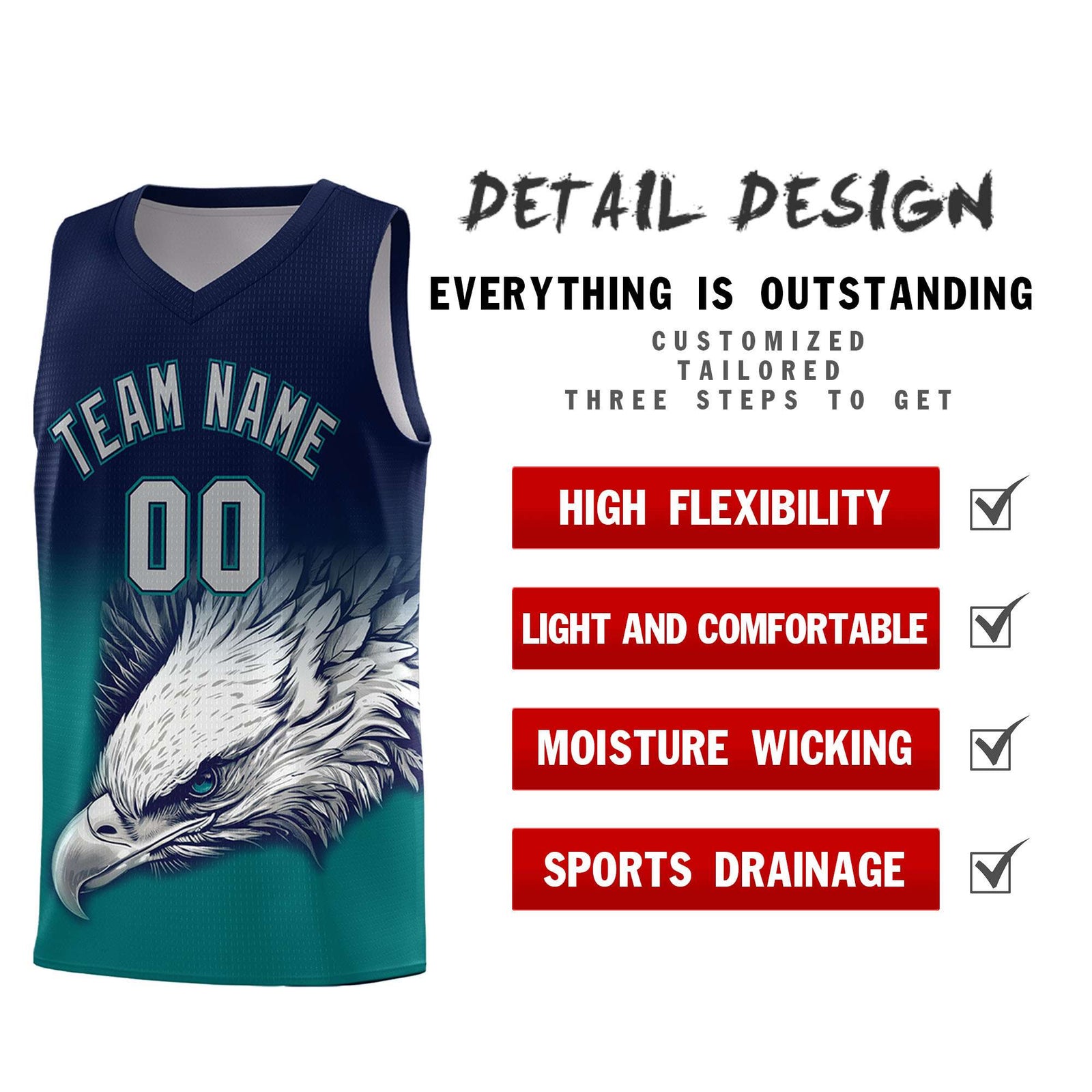 Custom Red Gray Basketball Kits with Eagle Pattern