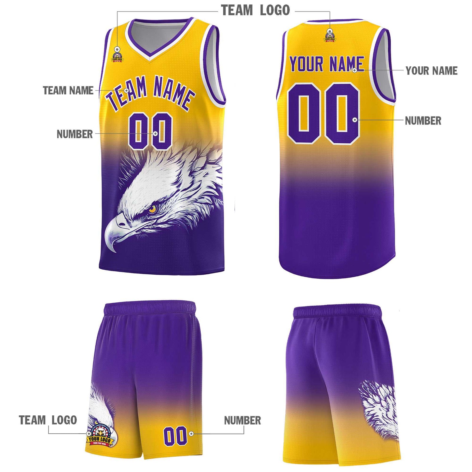 Custom Black Gray Basketball Kits with Eagle Pattern