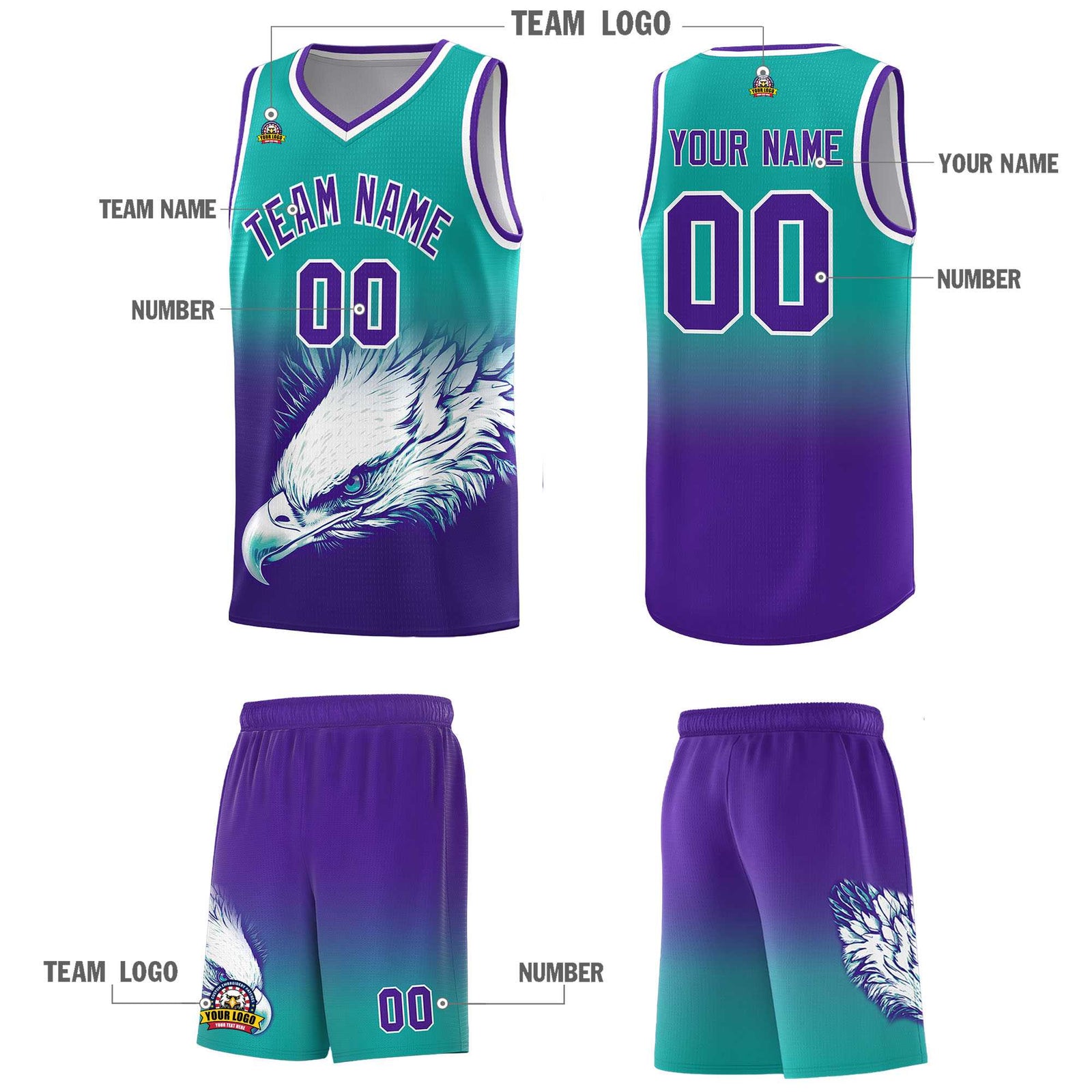 Custom Black Olive Basketball Kits with Eagle Pattern