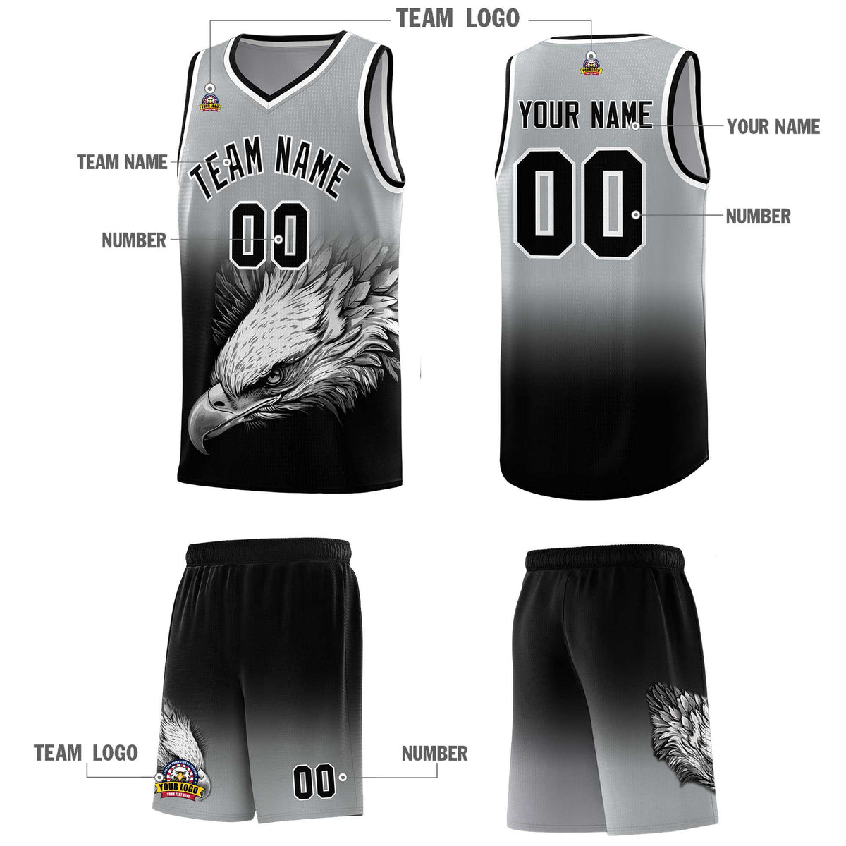 Custom Black Midnight Green Basketball Kits with Eagle Pattern