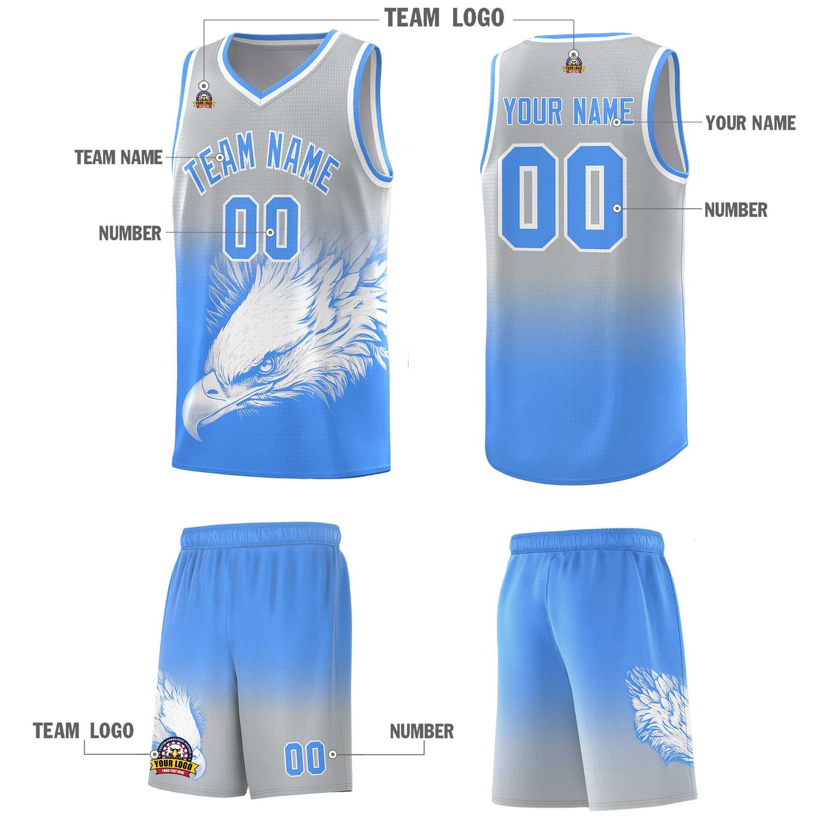 Custom Black Yellow Basketball Kits with Eagle Pattern