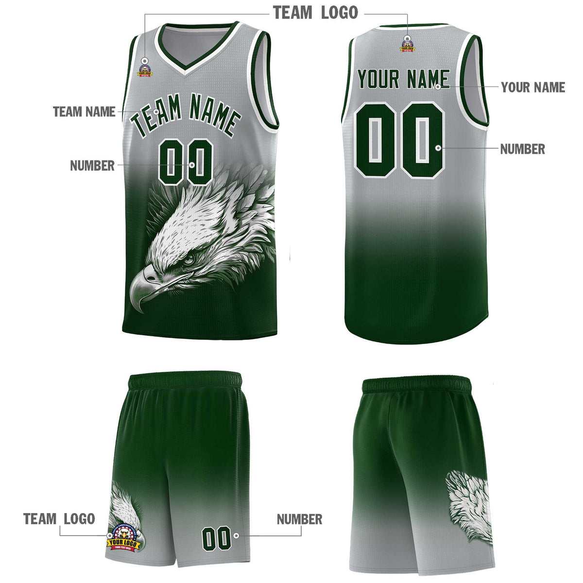 Custom Black Yellow Basketball Kits with Eagle Pattern