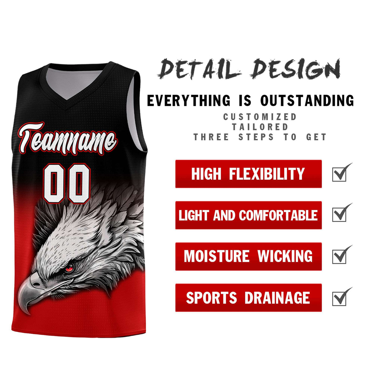 Custom Red Green Basketball Kits with Eagle Pattern