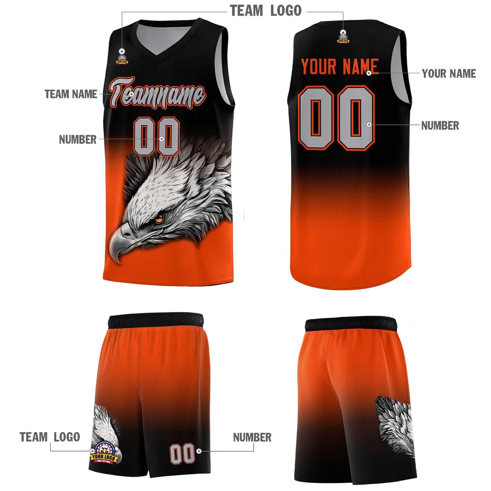 Custom Yellow Green Basketball Kits with Eagle Pattern
