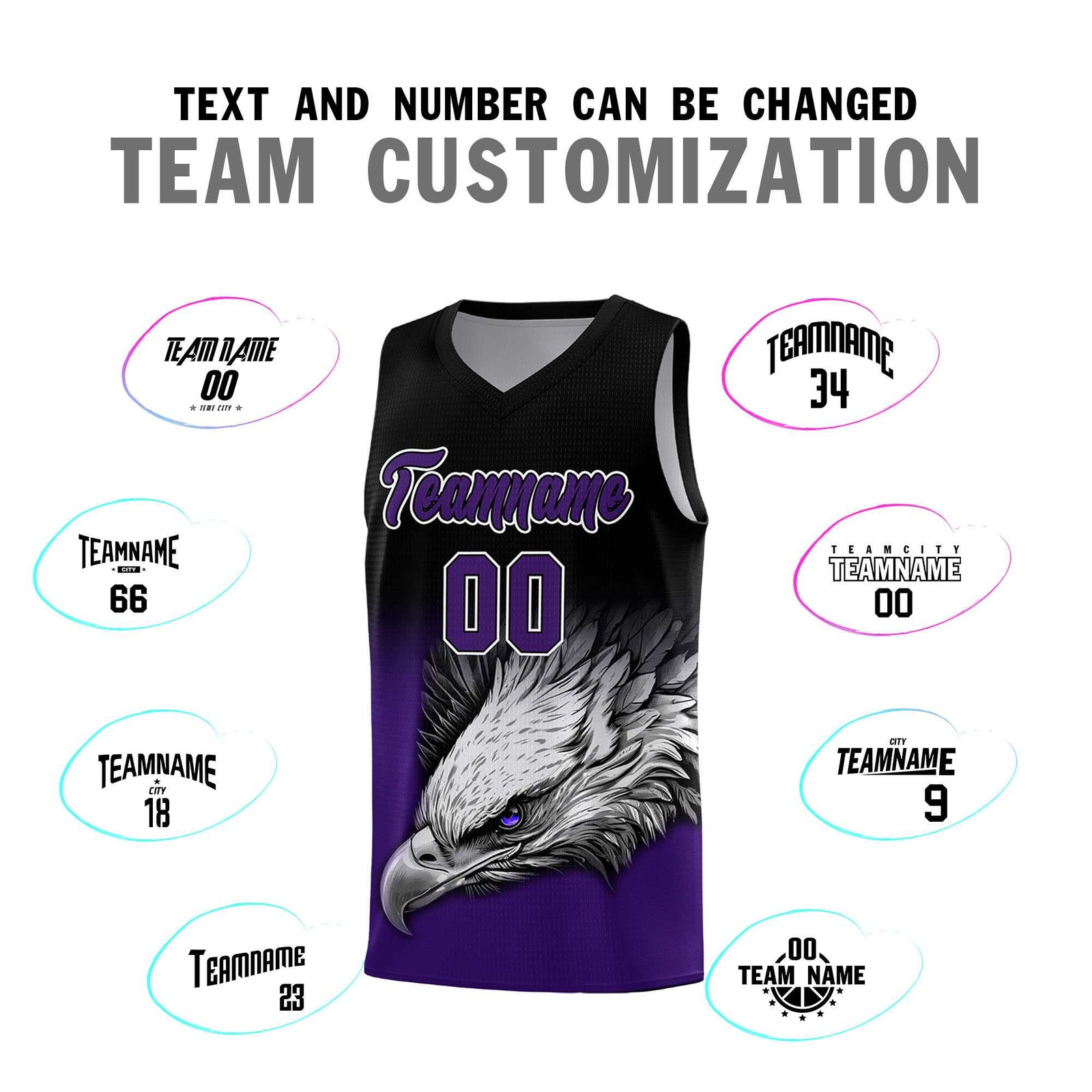 Custom Gray Purple Basketball Kits with Eagle Pattern