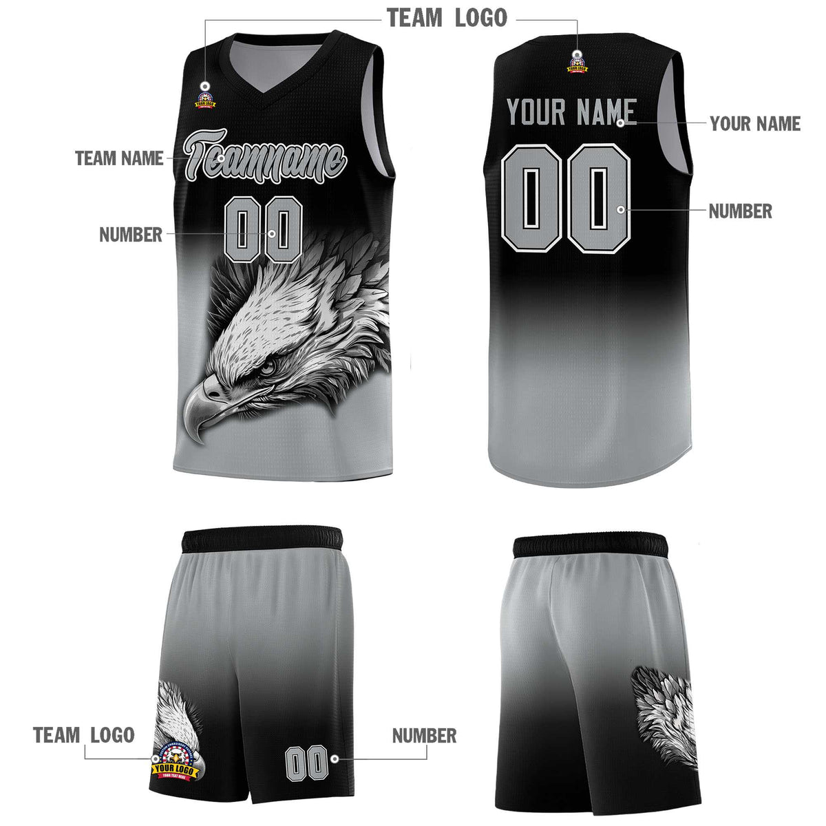 Custom Yellow Purple Basketball Kits with Eagle Pattern