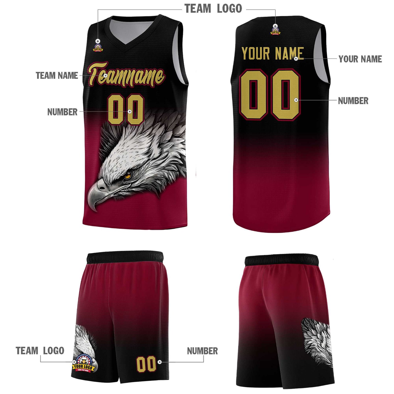 Custom Royal Kelly Green Basketball Kits with Eagle Pattern
