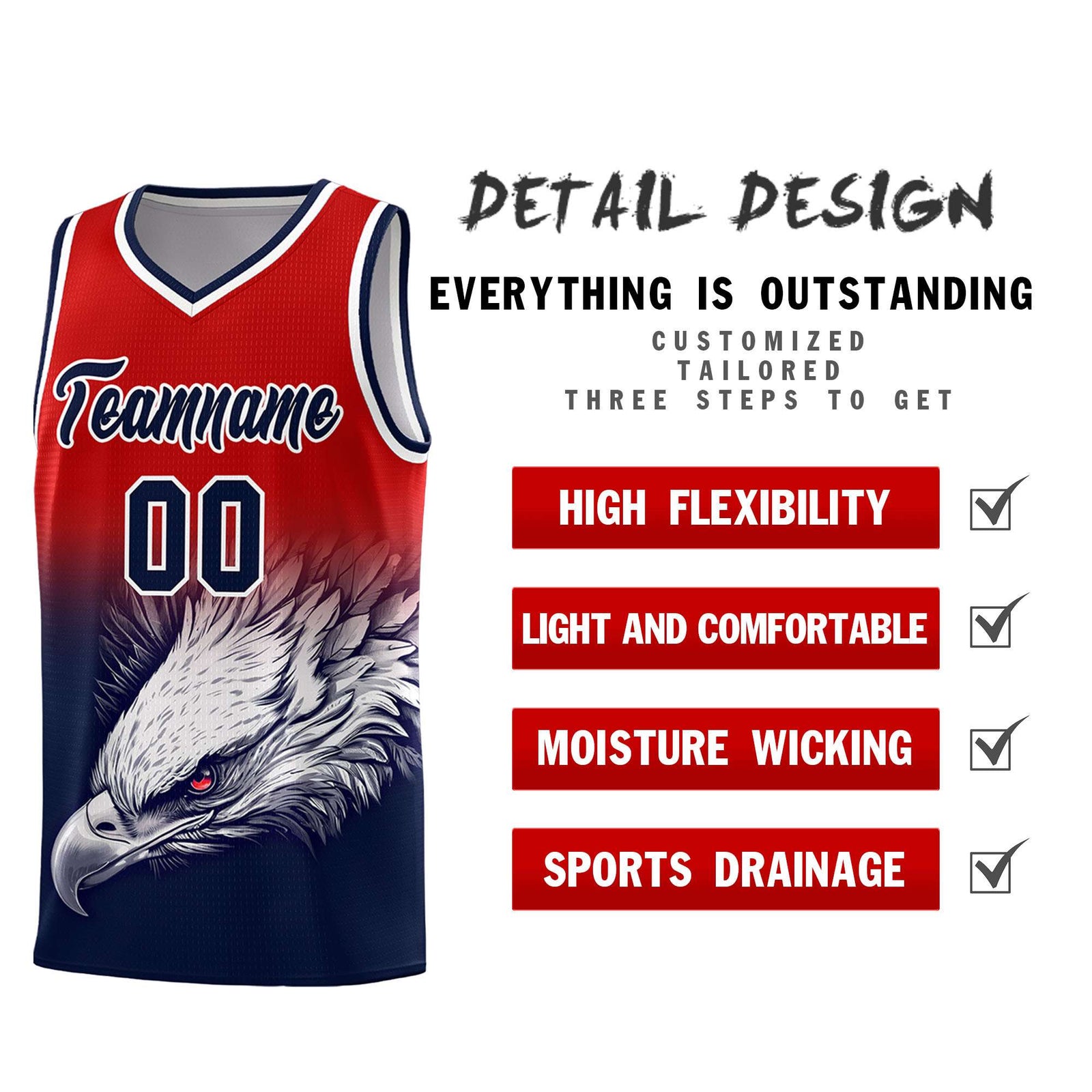 Custom Royal Orange Basketball Kits with Eagle Pattern