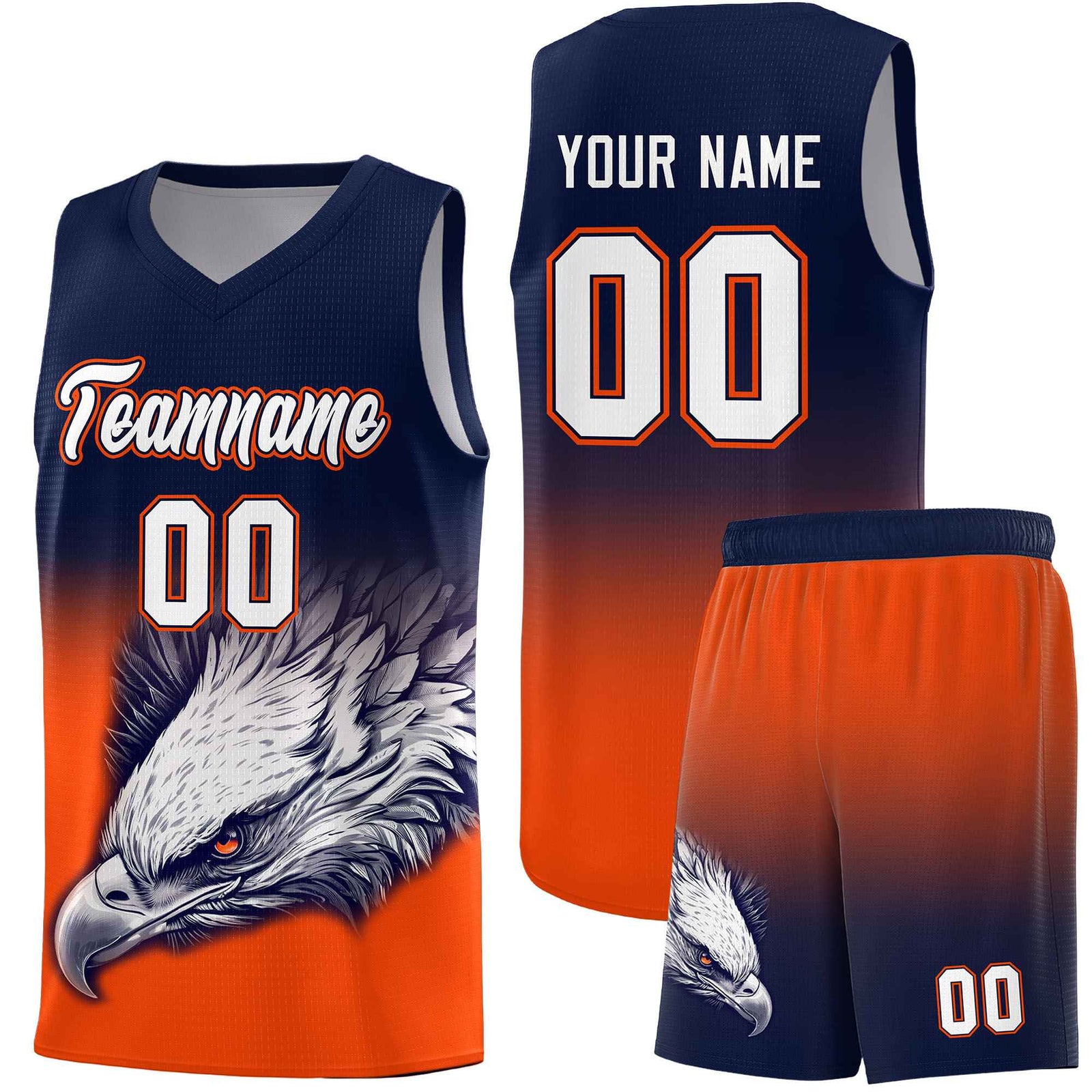 Custom Navy Yellow Basketball Kits with Eagle Pattern