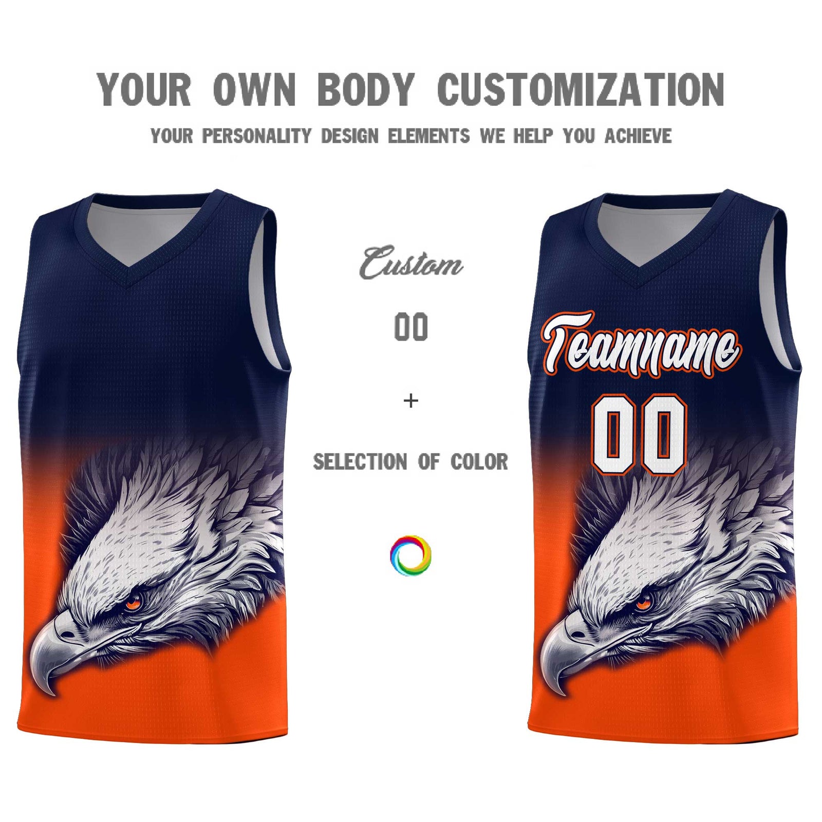 Custom Navy Yellow Basketball Kits with Eagle Pattern