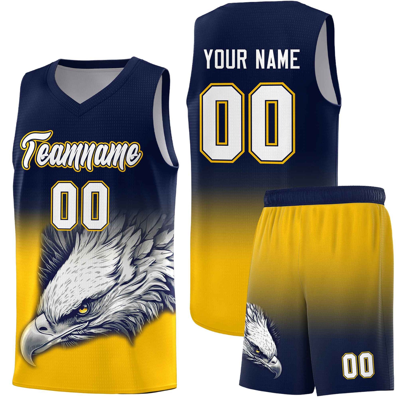 Custom Navy Orange Basketball Kits with Eagle Pattern