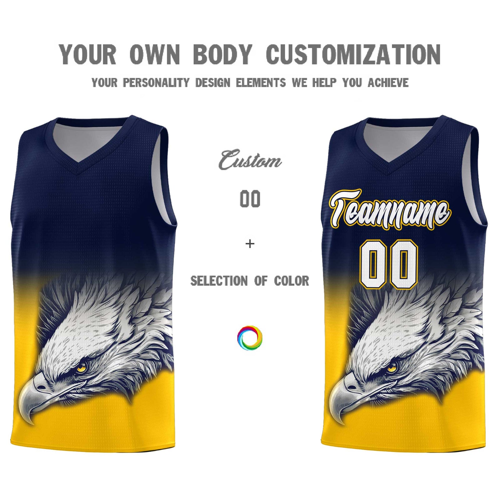 Custom Navy Orange Basketball Kits with Eagle Pattern