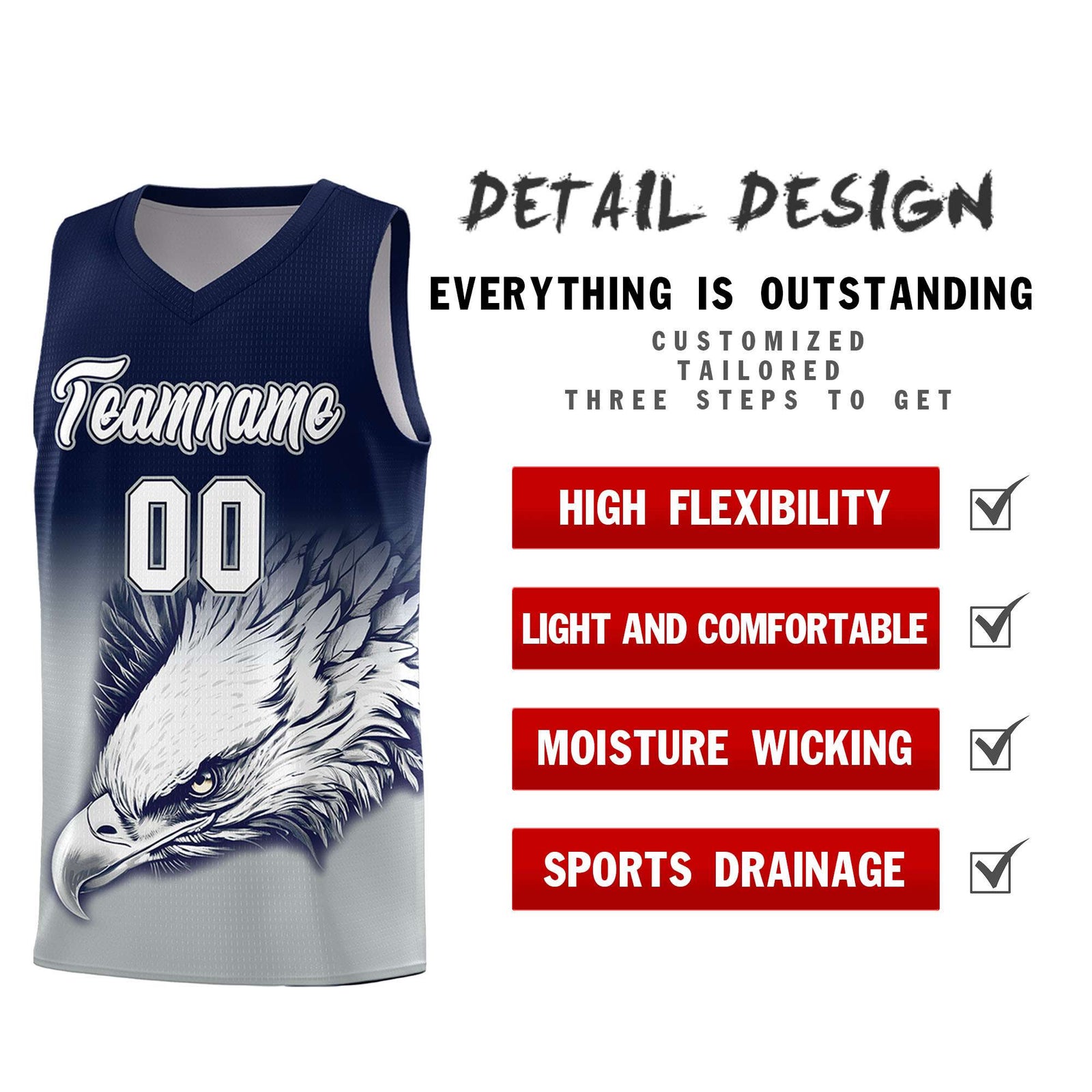 Custom Red Royal Basketball Kits with Eagle Pattern