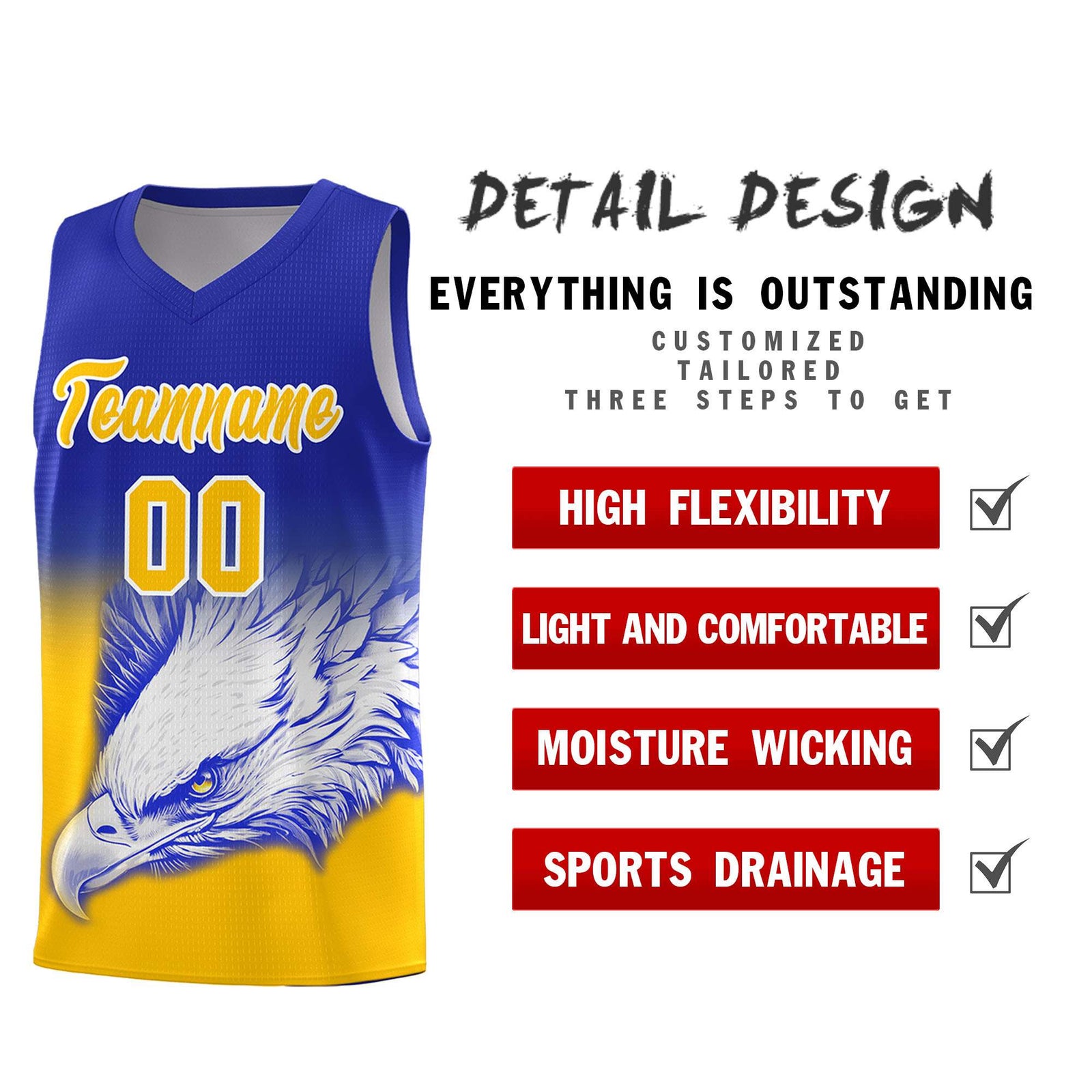 Custom Red Black Basketball Kits with Eagle Pattern