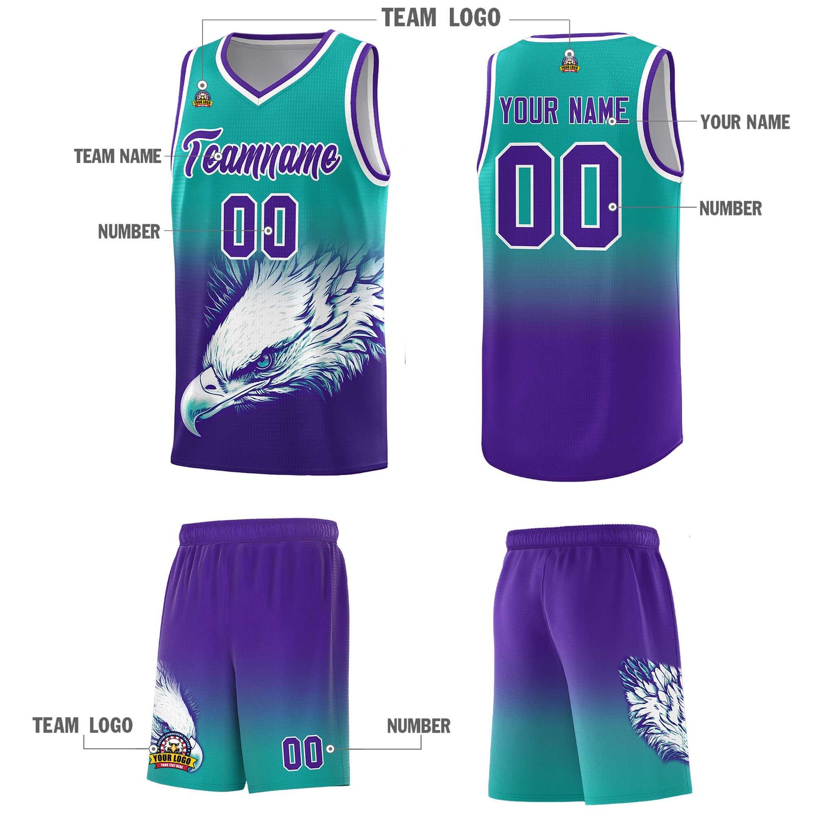 Custom Black Olive Basketball Kits with Eagle Pattern