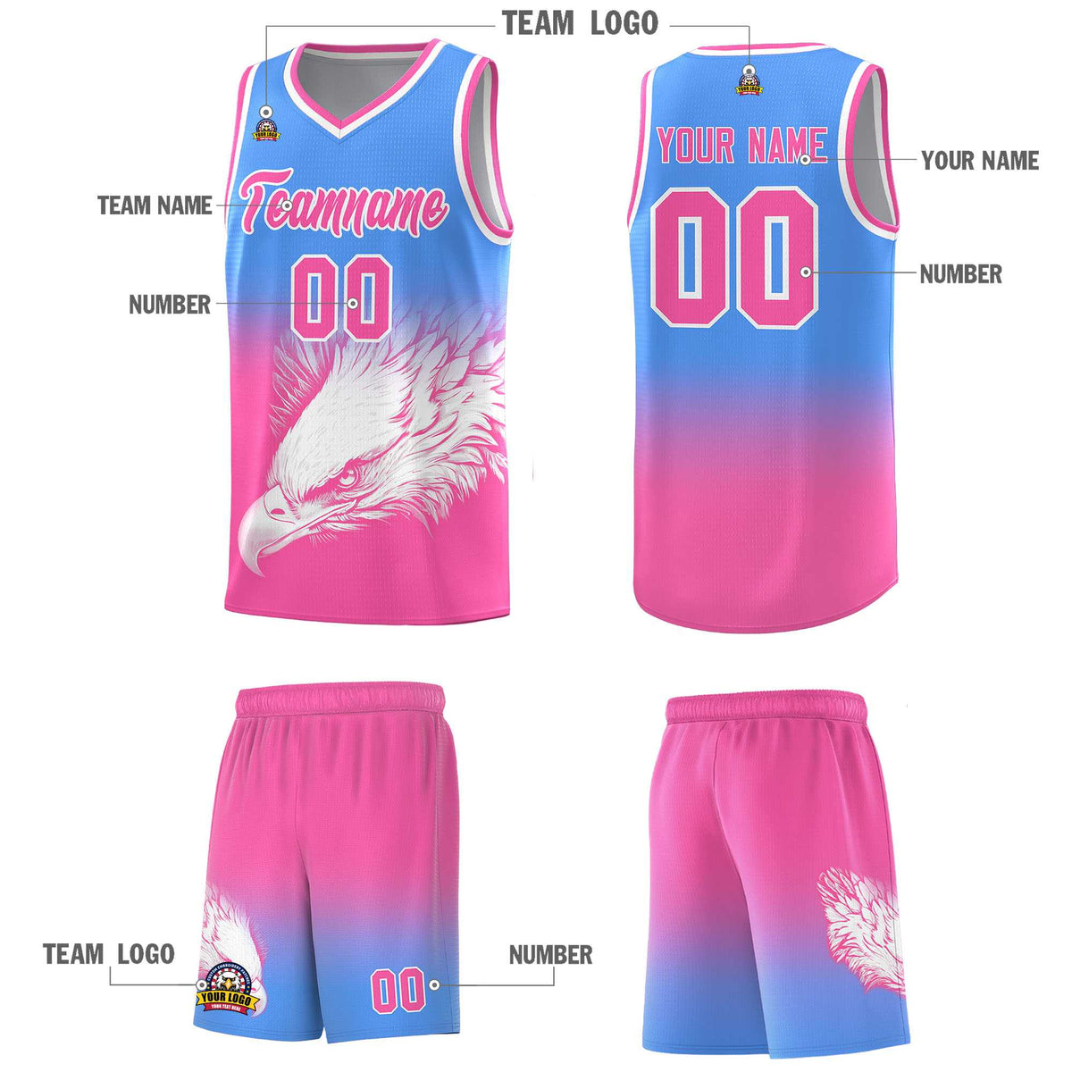 Custom Black Yellow Basketball Kits with Eagle Pattern