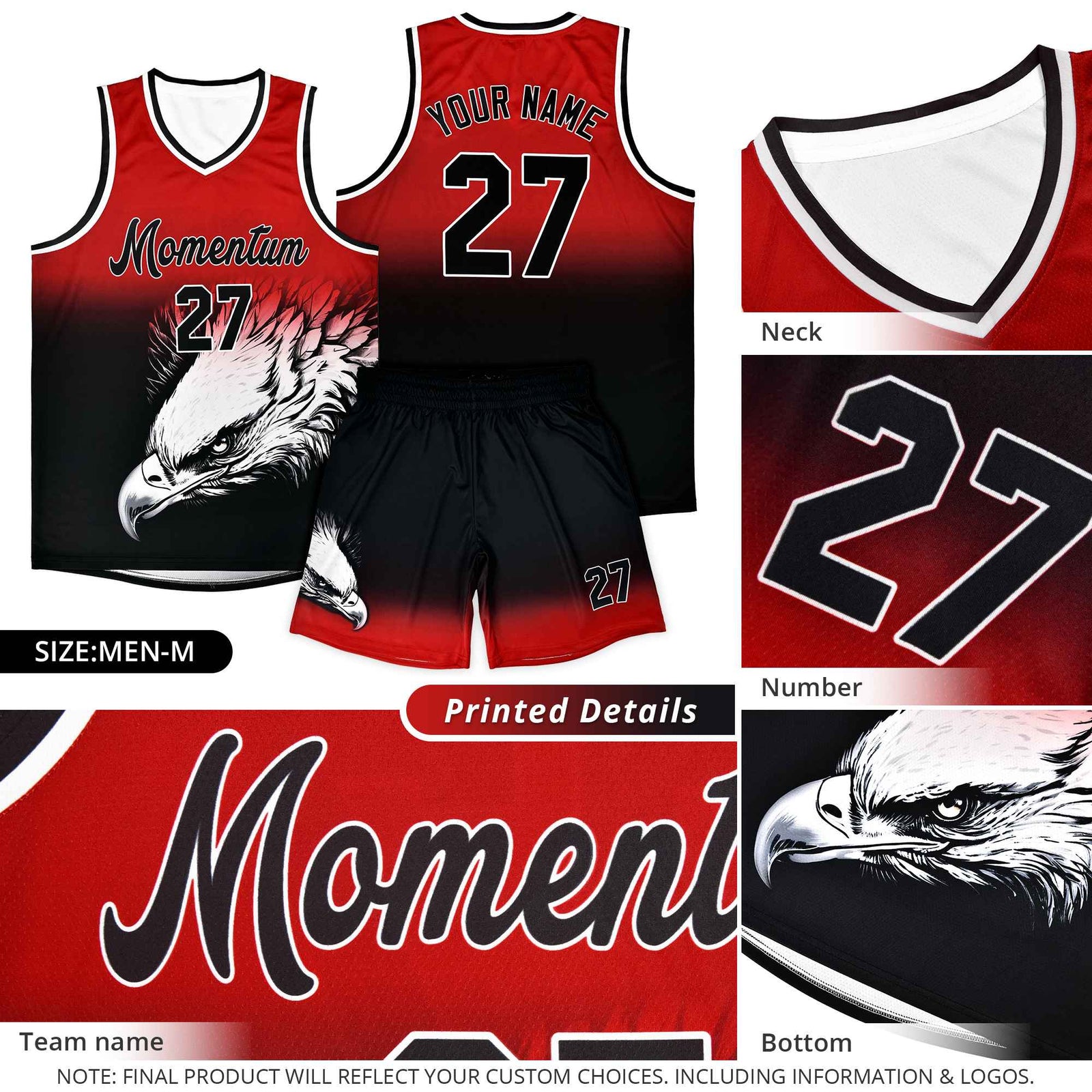 Custom Black Pink Basketball Kits with Eagle Pattern