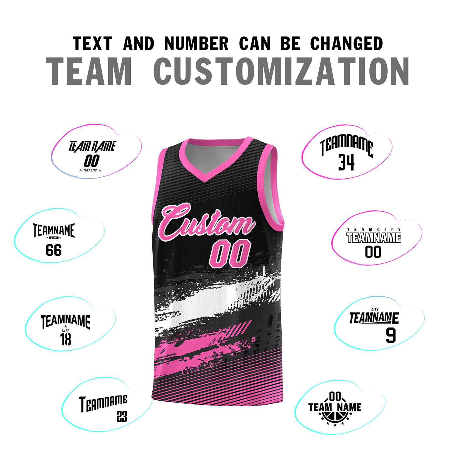 Custom Black White and Pink Graffiti Pattern Sports Uniform Basketball Jersey