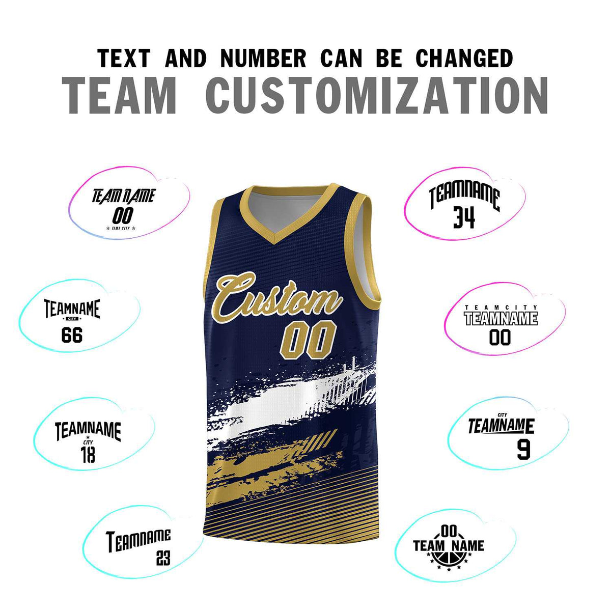 Custom Navy White and Old Gold Graffiti Pattern Sports Uniform Basketball Jersey