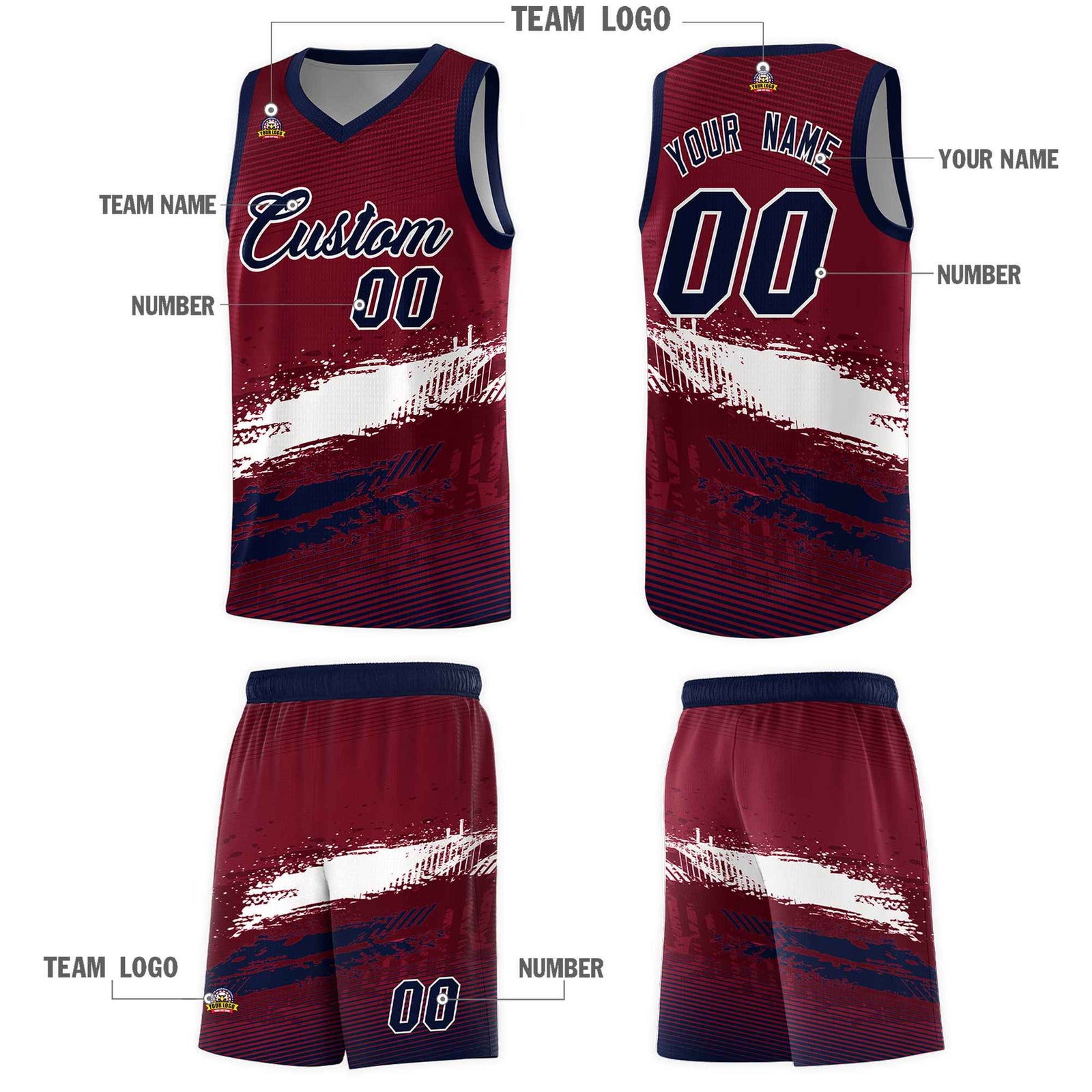 Custom Crimson White and Navy Graffiti Pattern Sports Uniform Basketball Jersey