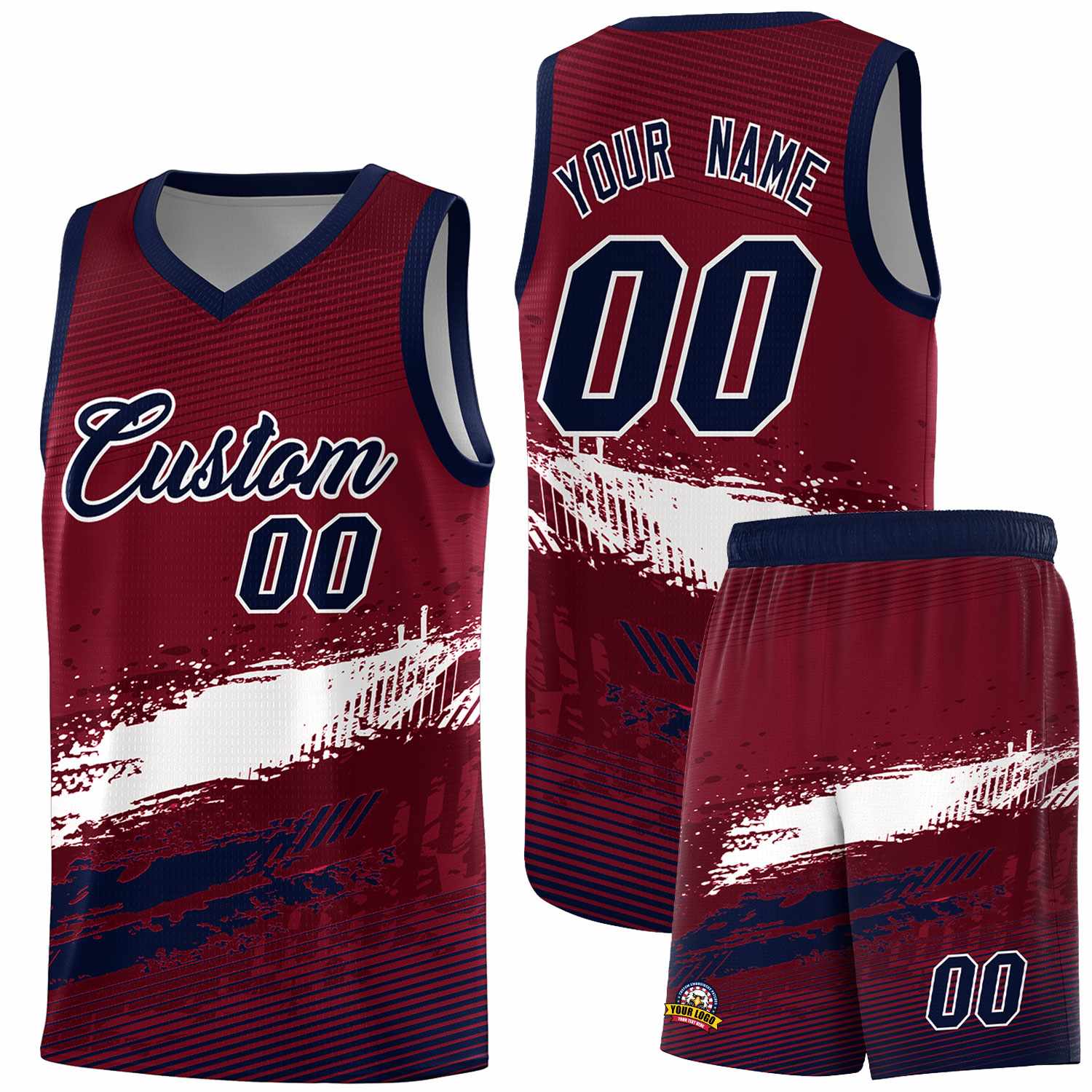 Custom Crimson White and Navy Graffiti Pattern Sports Uniform Basketball Jersey