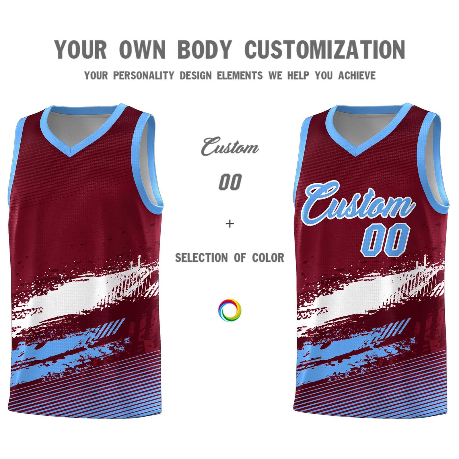 Custom Crimson White and Powder Blue Graffiti Pattern Sports Uniform Basketball Jersey