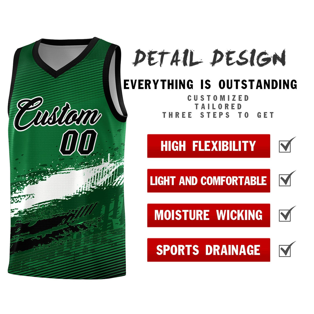 Custom Kelly Green White and Black Graffiti Pattern Sports Uniform Basketball Jersey
