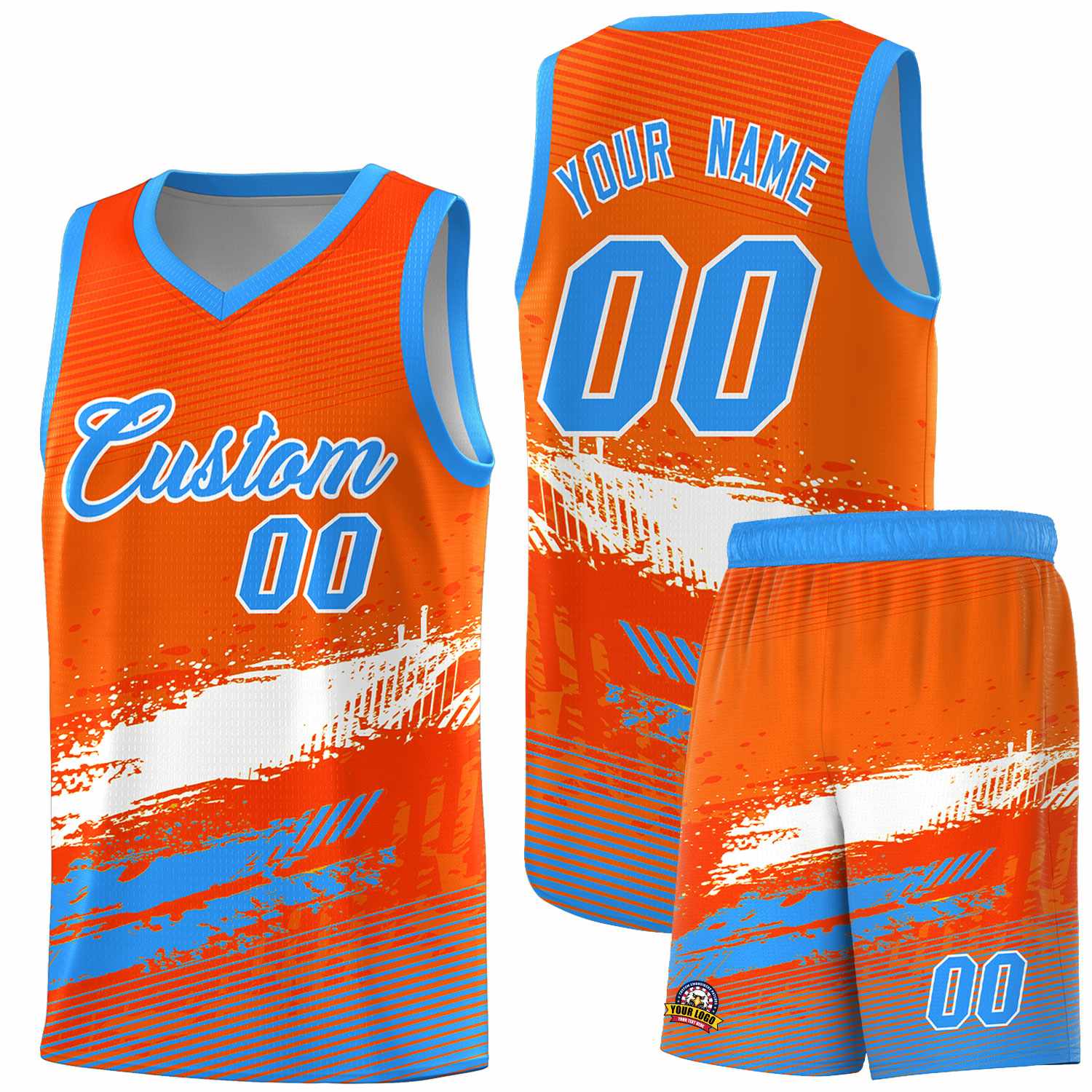 Custom Orange White and Powder Blue Graffiti Pattern Sports Uniform Basketball Jersey