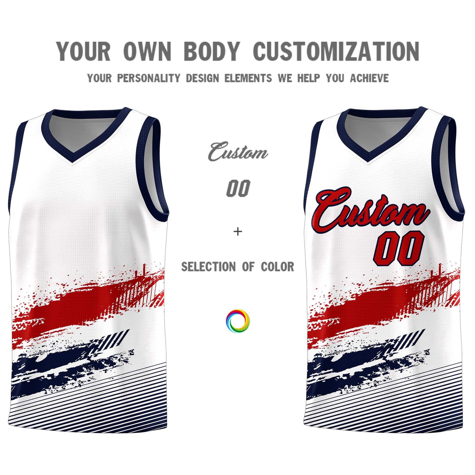 Custom White Red and Navy Graffiti Pattern Sports Uniform Basketball Jersey