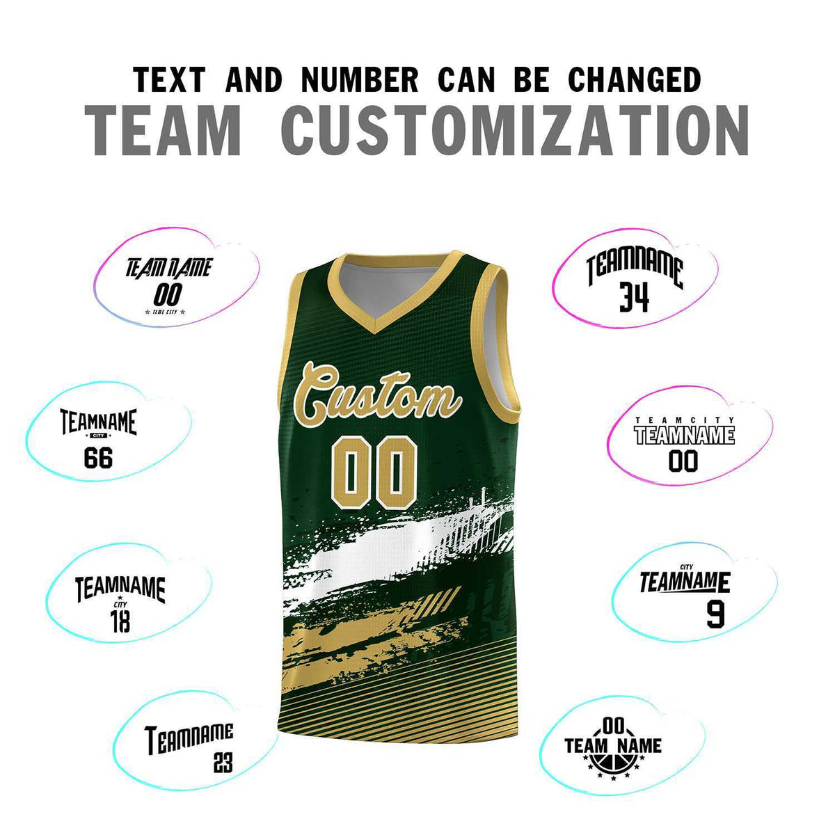 Custom Green White and Khaki Graffiti Pattern Sports Uniform Basketball Jersey