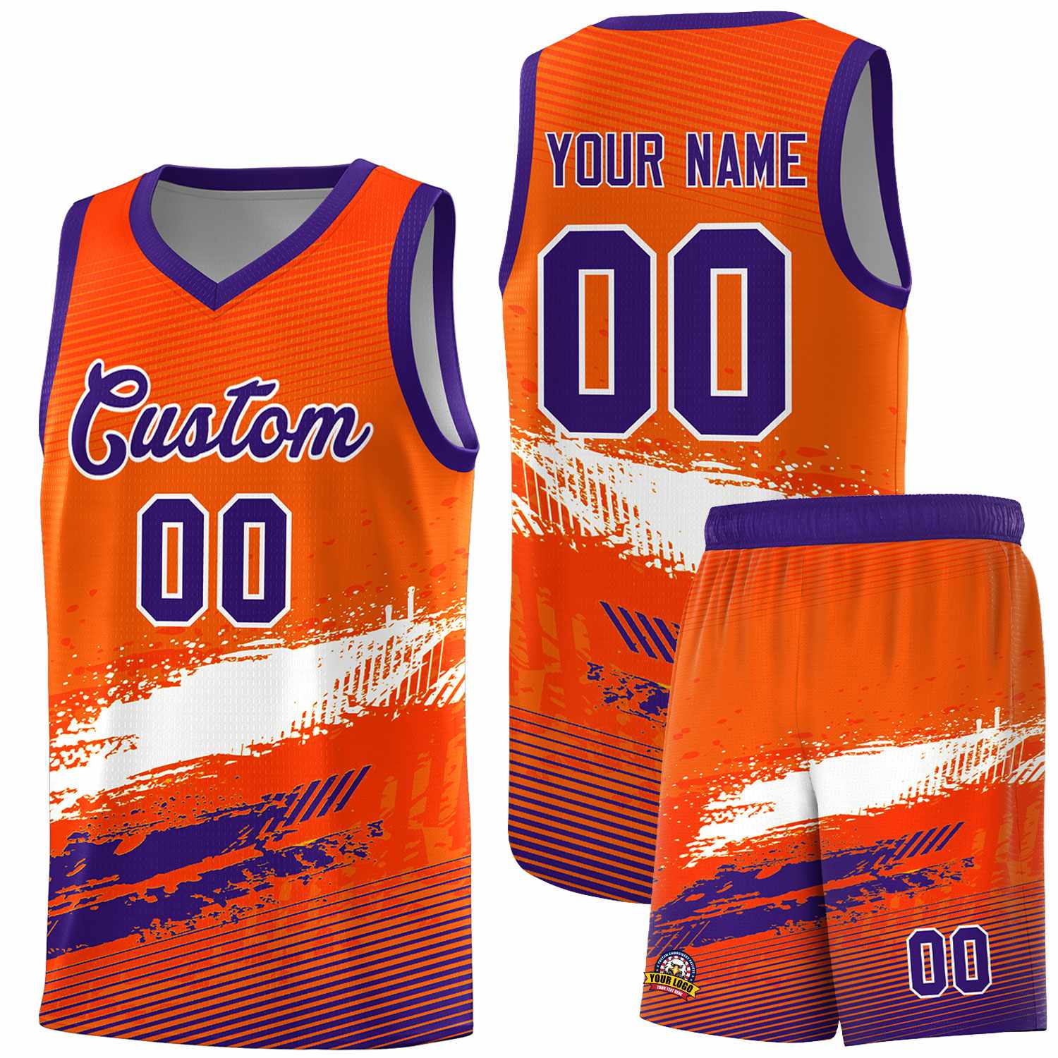 Custom Orange White and Purple Graffiti Pattern Sports Uniform Basketball Jersey