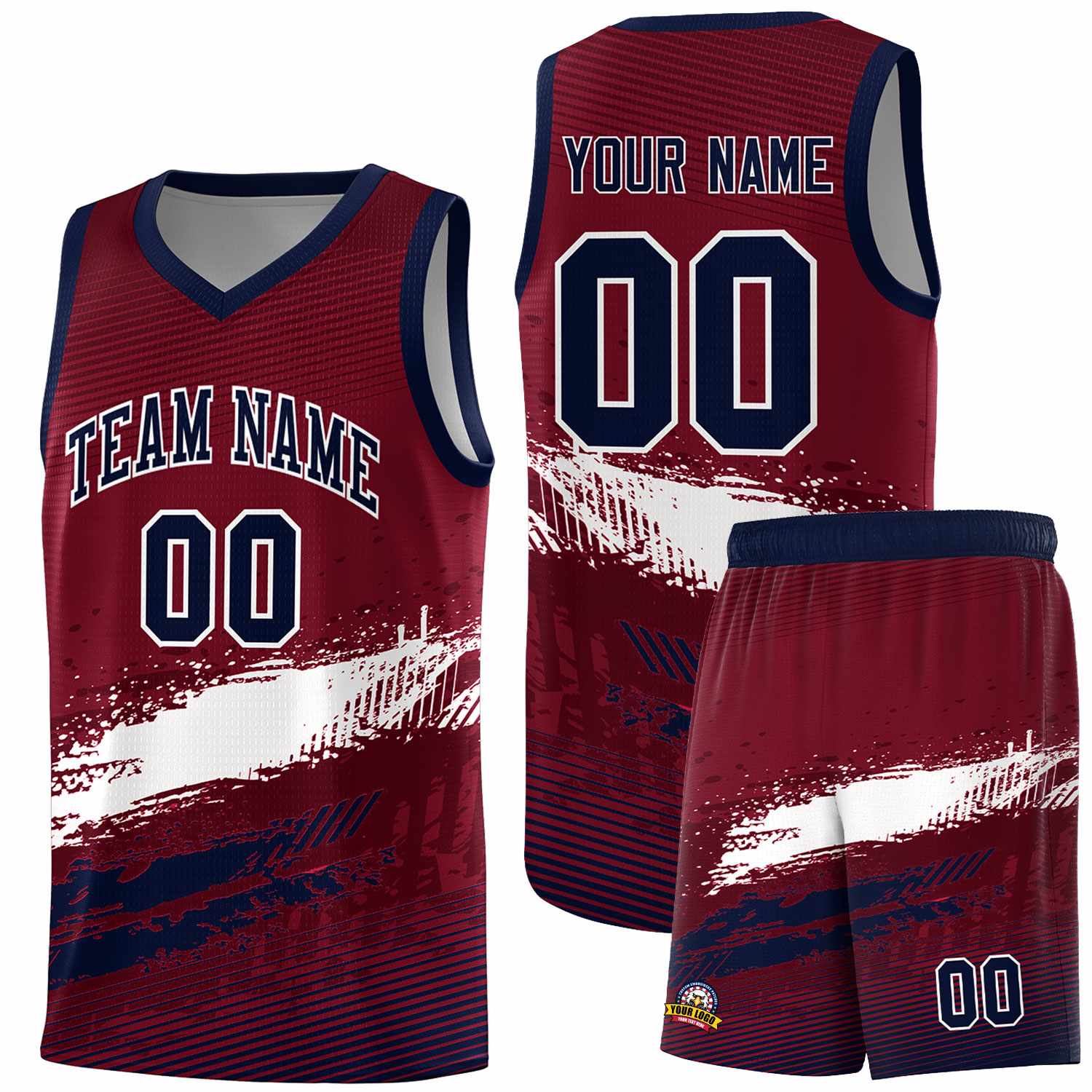 Custom Crimson White and Navy Graffiti Pattern Sports Uniform Basketball Jersey