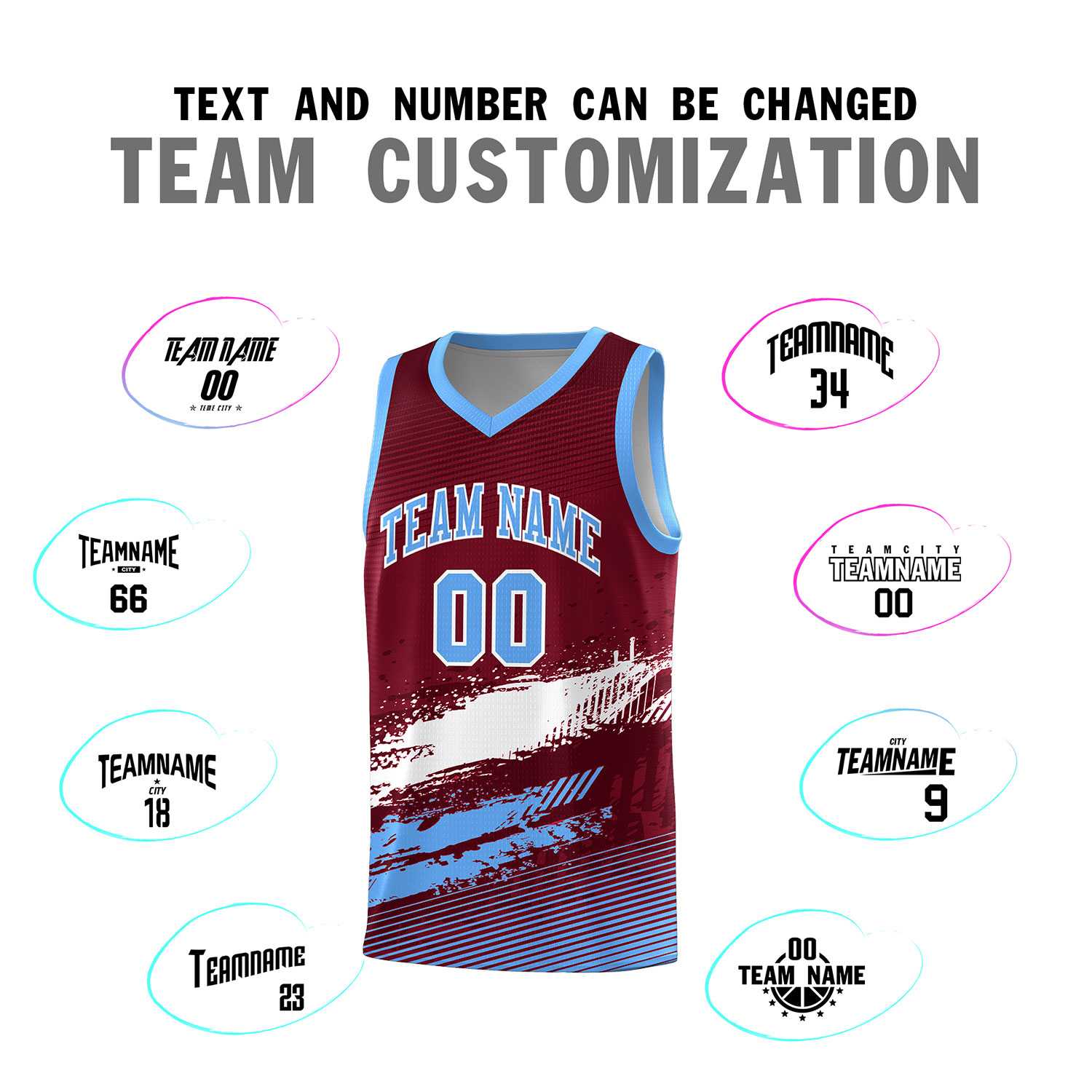 Custom Crimson White and Powder Blue Graffiti Pattern Sports Uniform Basketball Jersey