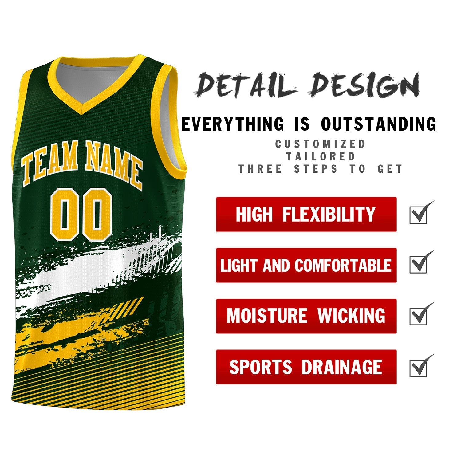Custom Green White and Yellow Graffiti Pattern Sports Uniform Basketball Jersey