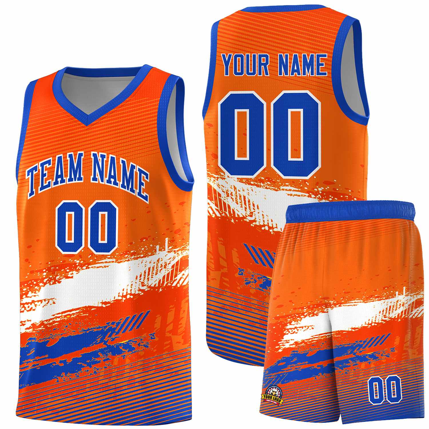 Custom Orange White and Royal Graffiti Pattern Sports Uniform Basketball Jersey