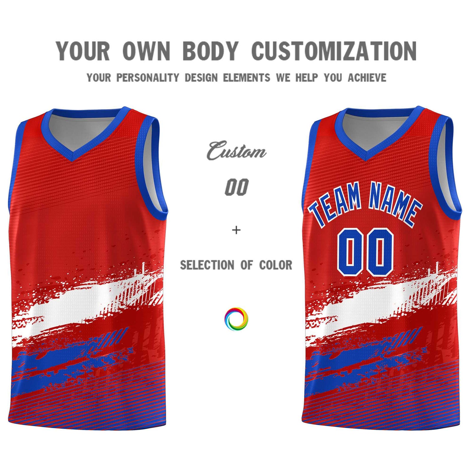Custom Red White and Royal Graffiti Pattern Sports Uniform Basketball Jersey