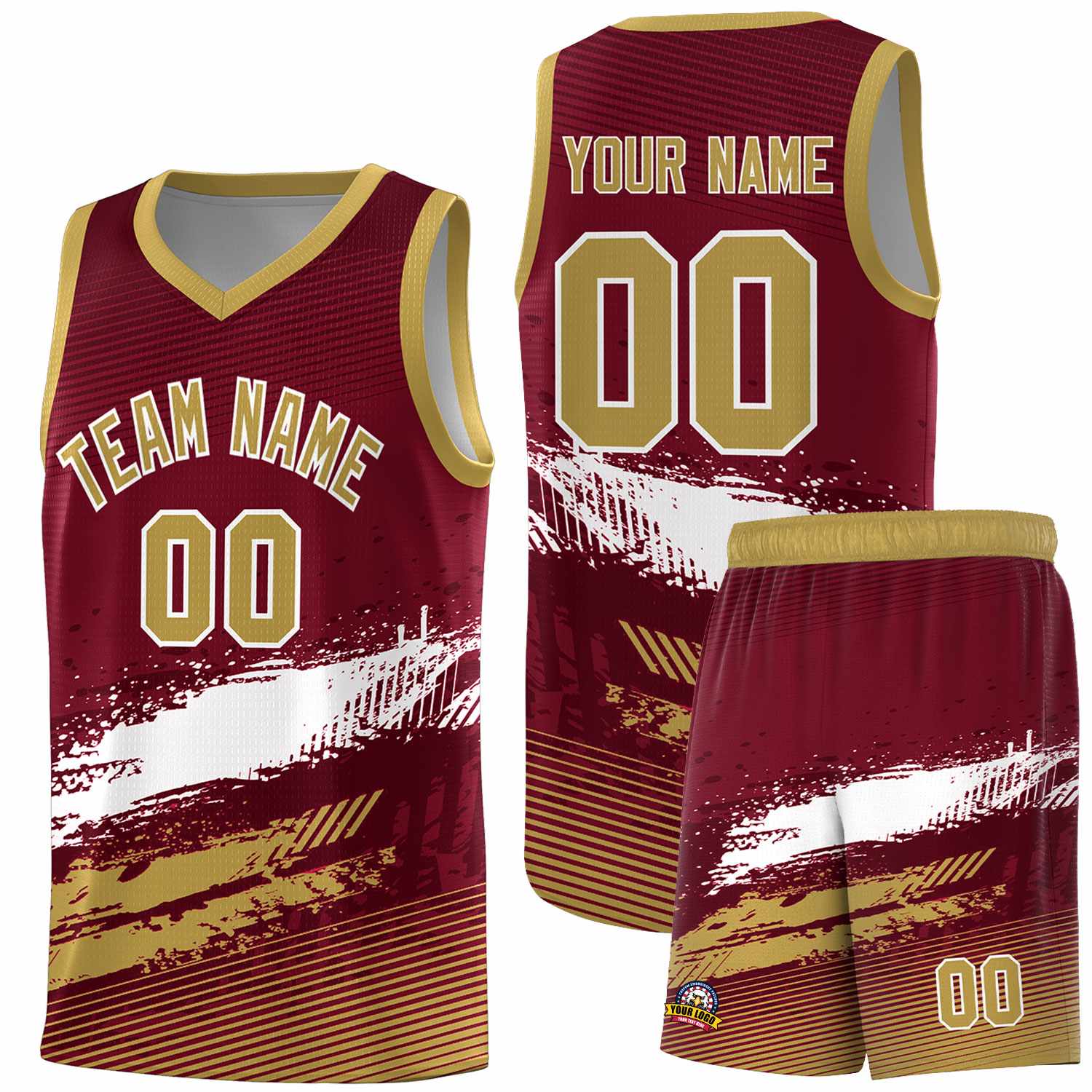 Custom Crimson White and Khaki Graffiti Pattern Sports Uniform Basketball Jersey