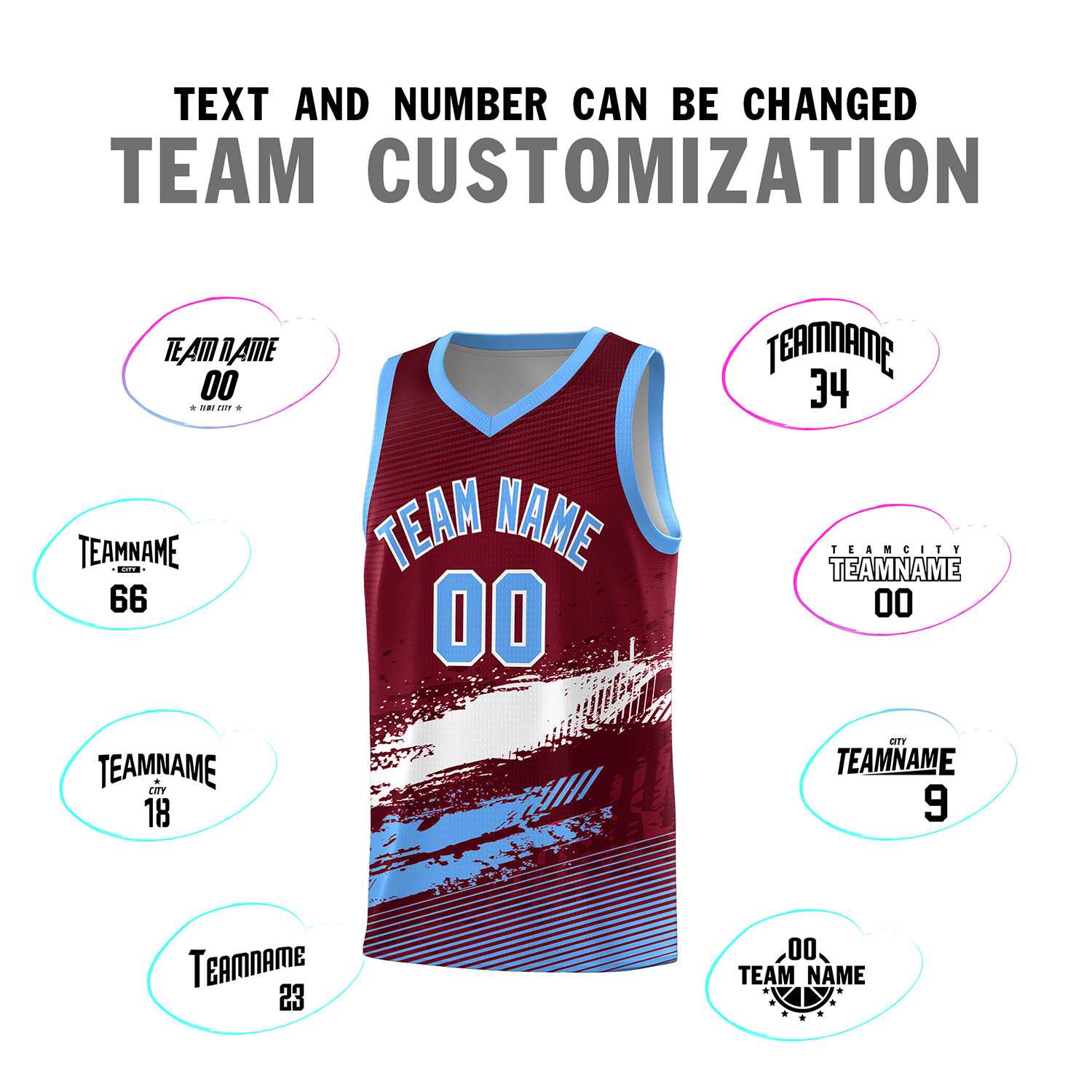 Custom Crimson White and Powder Blue Graffiti Pattern Sports Uniform Basketball Jersey