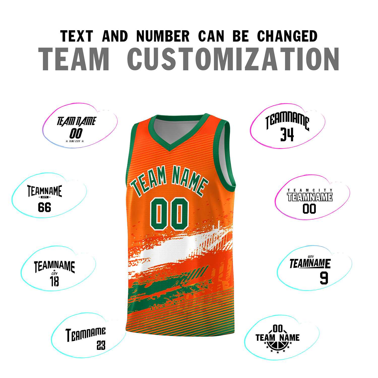 Custom Orange White and Kelly Green Graffiti Pattern Sports Uniform Basketball Jersey