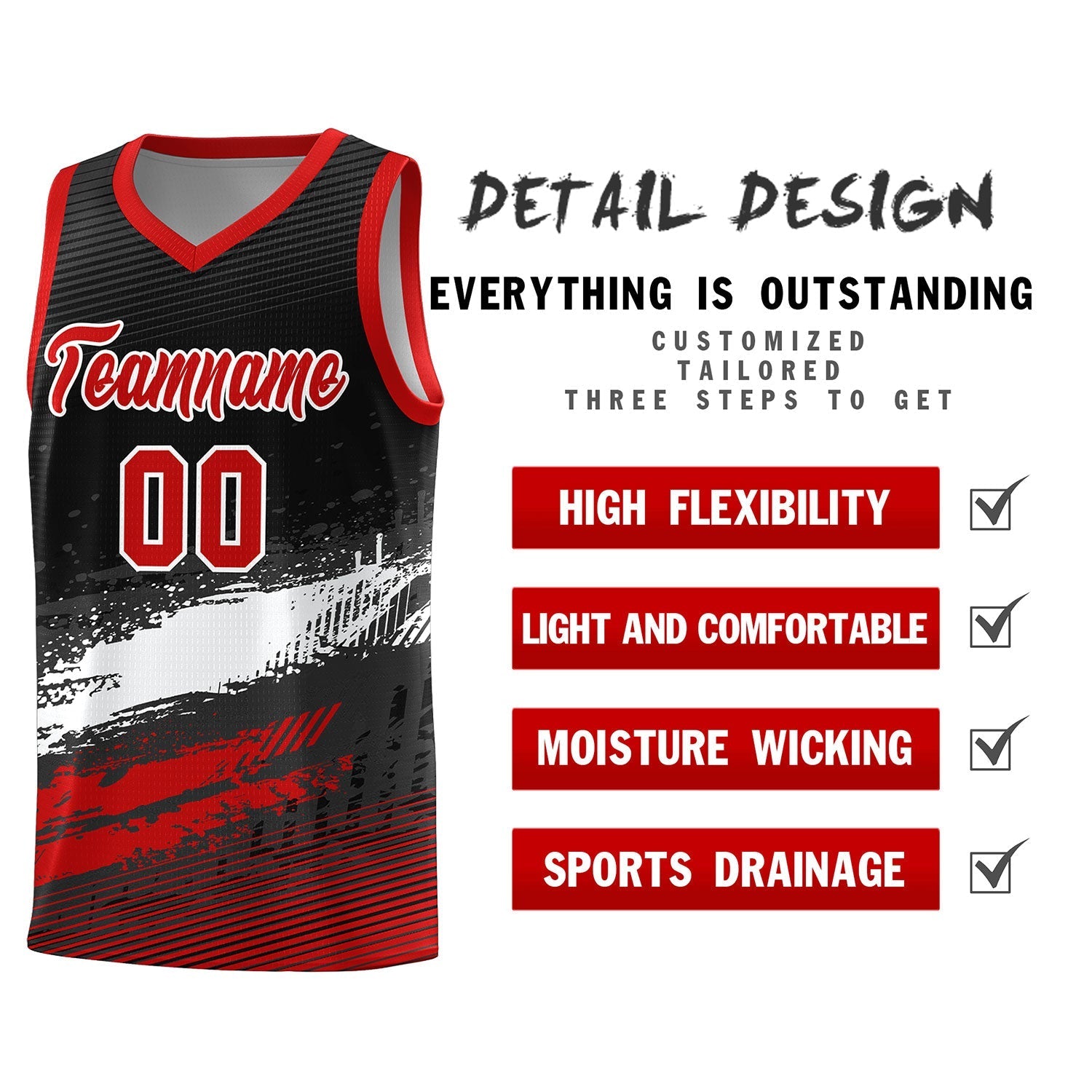 Custom Black White and Red Graffiti Pattern Sports Uniform Basketball Jersey