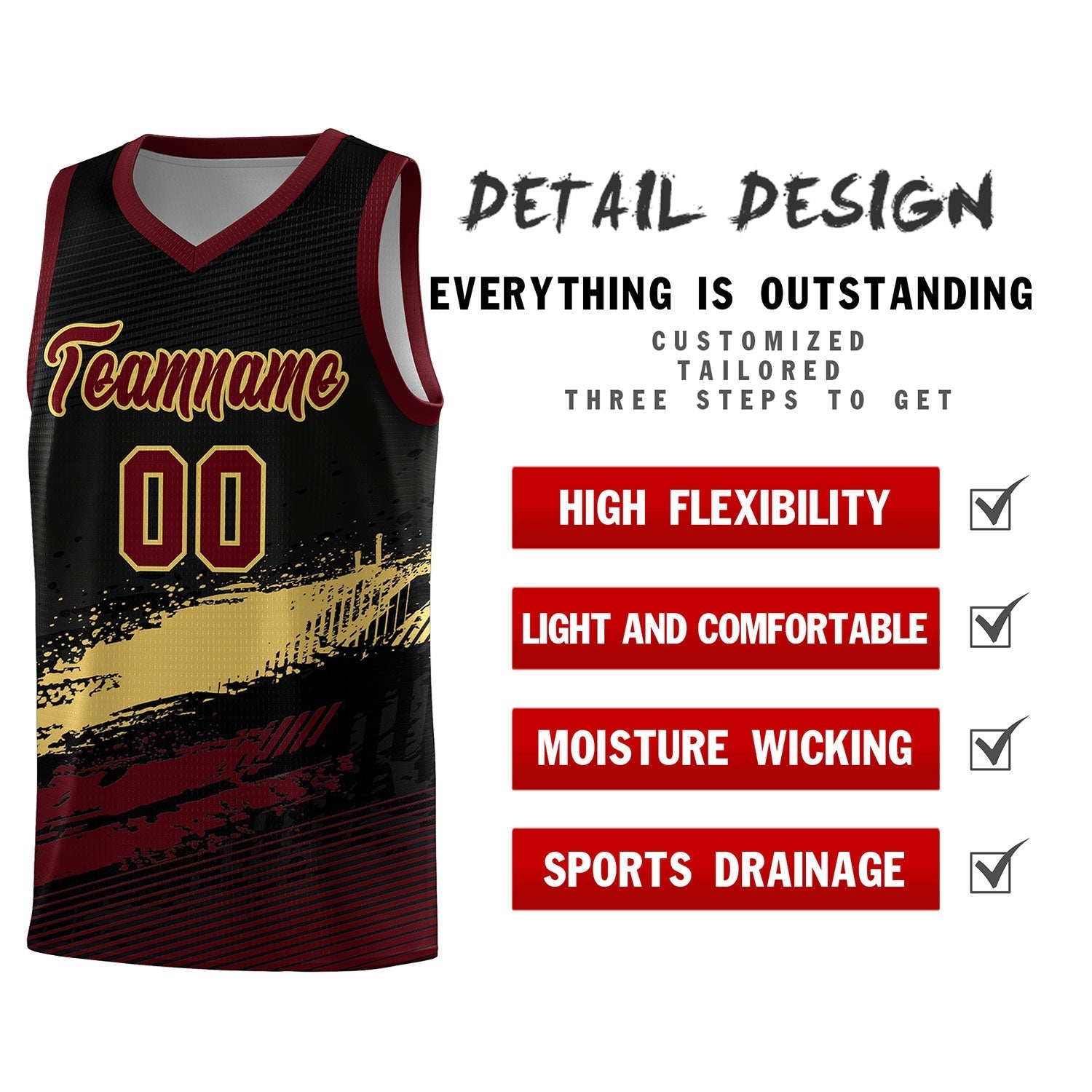 Custom Black Khaki and Red Graffiti Pattern Sports Uniform Basketball Jersey
