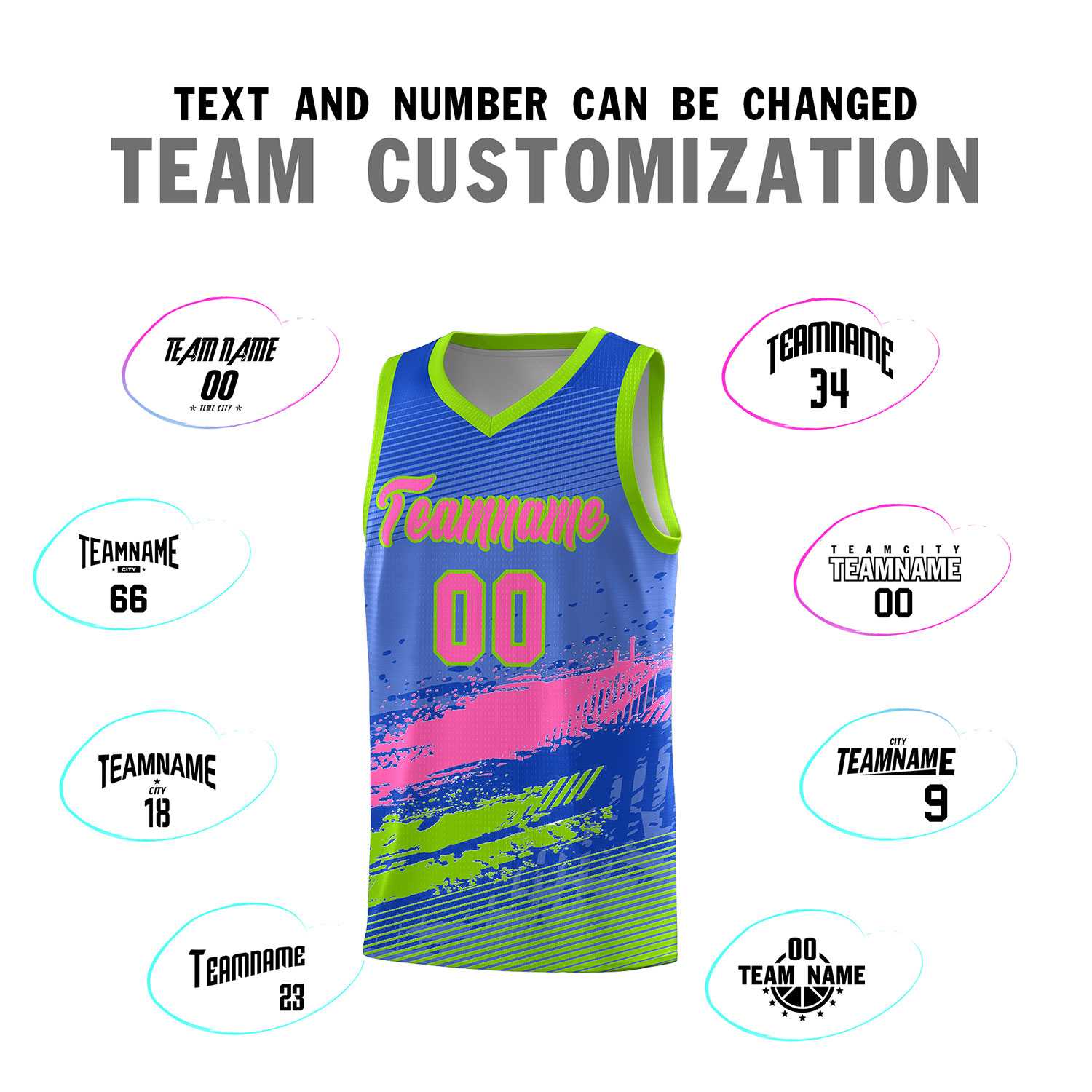 Custom Royal Pink and Neon Green Graffiti Pattern Sports Uniform Basketball Jersey