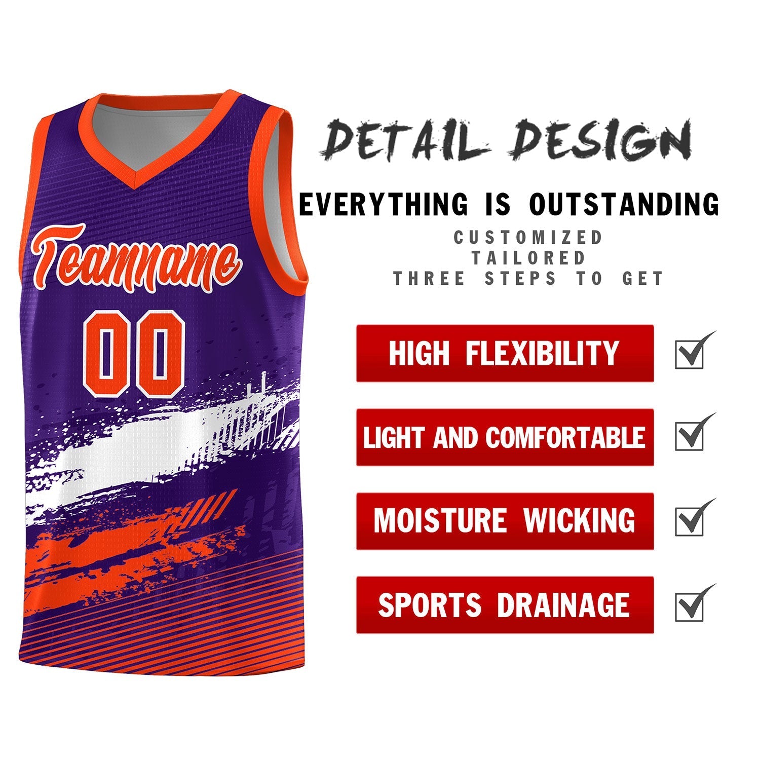 Custom Purple White and Orange Graffiti Pattern Sports Uniform Basketball Jersey