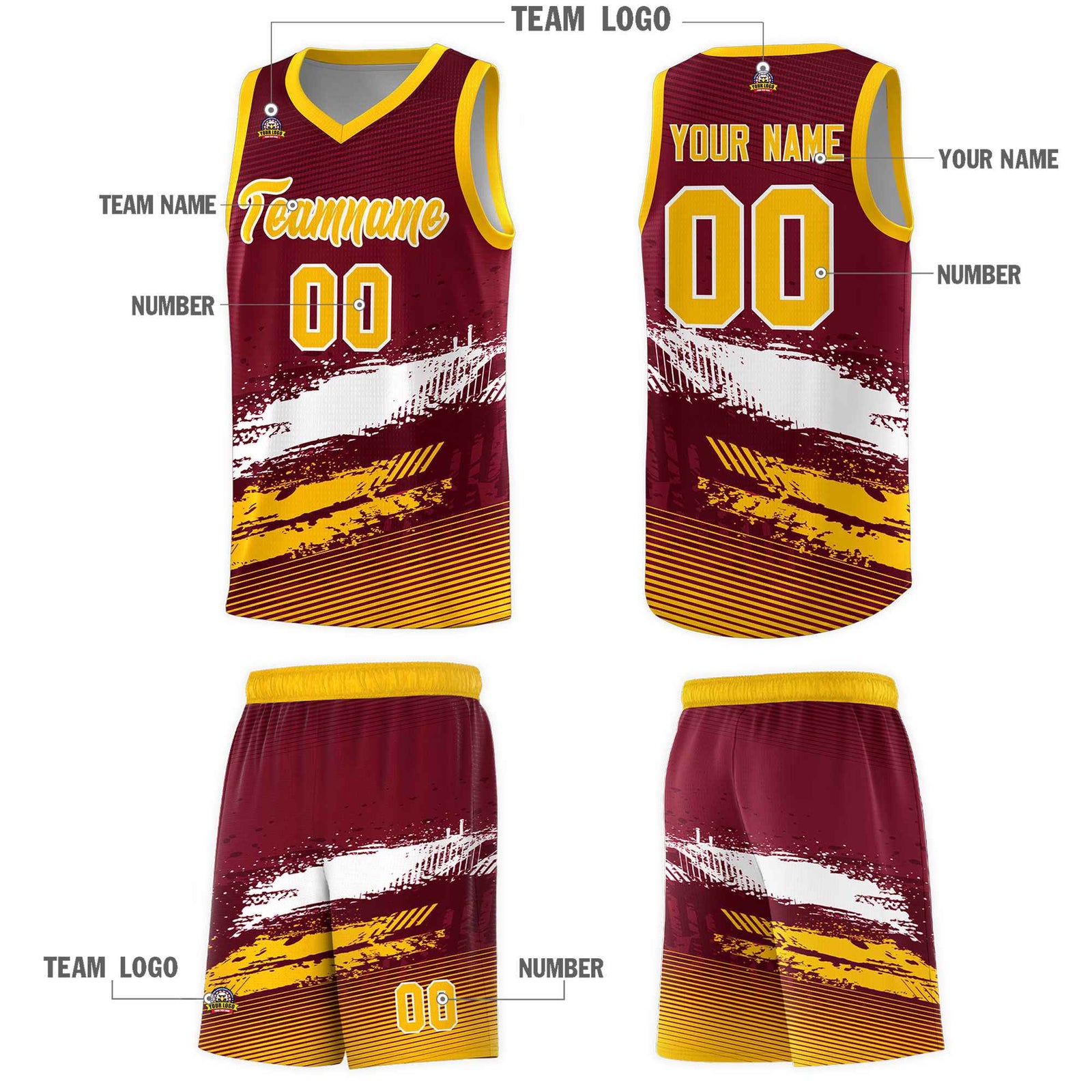 Custom Crimson White and Yellow Graffiti Pattern Sports Uniform Basketball Jersey