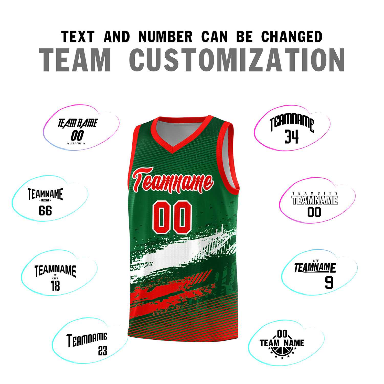 Custom Kelly Green White and Red Graffiti Pattern Sports Uniform Basketball Jersey