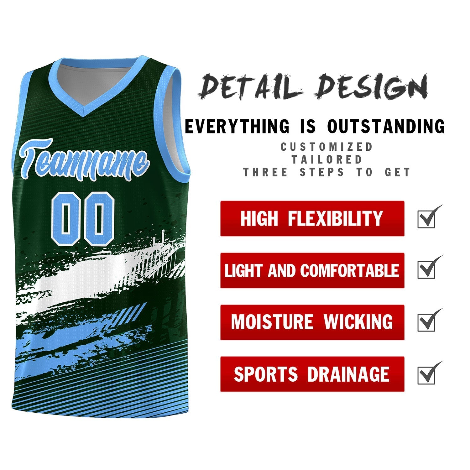 Custom Green White and Powder Blue Graffiti Pattern Sports Uniform Basketball Jersey