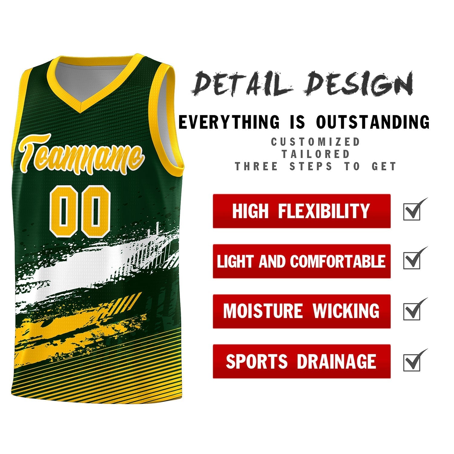 Custom Green White and Yellow Graffiti Pattern Sports Uniform Basketball Jersey